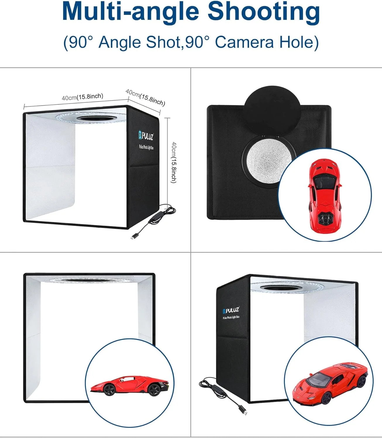 جعبه نور استودیویی ارتقا یافته PULUZ 16 اینچ / 40 سانتی متر، چادر نور عکس تاشو آسان قابل حمل، کیت چادر عکاسی حرفه ای سه رنگ با نورهای LED 144 و 6 پس زمینه (12 رنگ) جعبه نور استودیویی ارتقا یافته PULUZ 16 اینچ / 40 سانتی متر، چادر نور عکس تاشو آسان قابل حمل، کیت چادر عکاسی حرفه ای سه رنگ با نورهای LED 144 و 6 پس زمینه (12 رنگ)