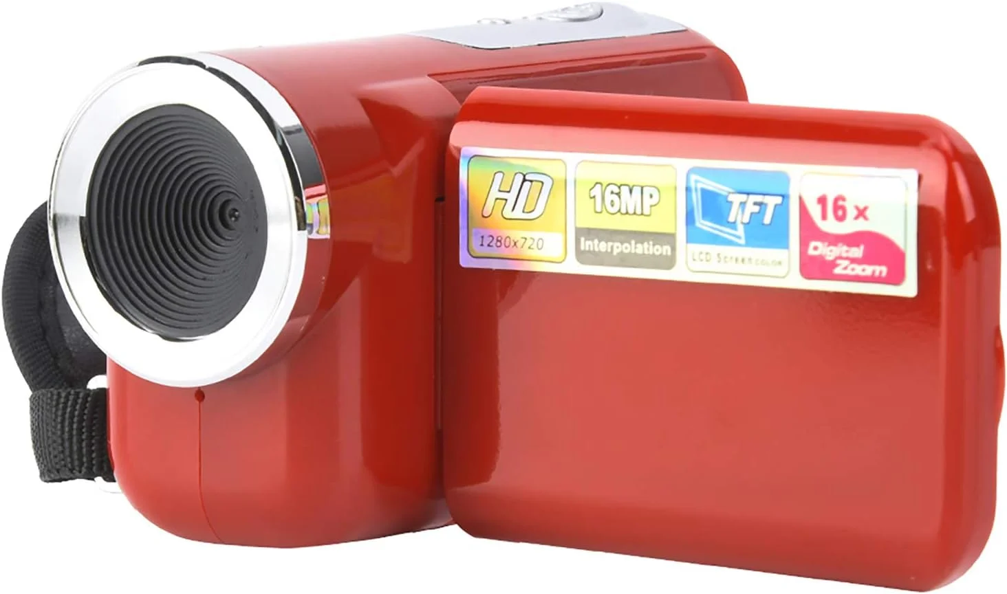دوربین فیلمبرداری دیجیتال قابل حمل کودکانه، دوربین اسباب بازی کودک، دوربین فیلمبرداری دیجیتال 16X HD با صفحه نمایش TFT LCD، مناسب برای تولد، کریسمس، (قرمز)