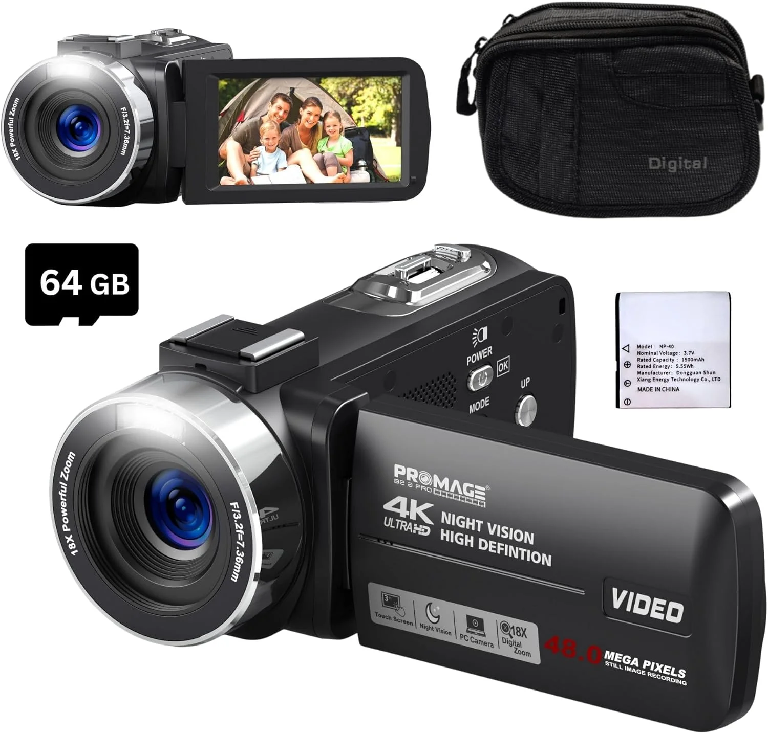 دوربین فیلمبرداری 4K پرومِیج - دوربین ولاگینگ 48 مگاپیکسلی برای یوتیوب، دوربین فیلمبرداری دیجیتال با زوم 18X و دید در شب IR به همراه کارت حافظه SD 64 گیگابایتی دوربین فیلمبرداری 4K پرومِیج - دوربین ولاگینگ 48 مگاپیکسلی برای یوتیوب، دوربین فیلمبرداری دیجیتال با زوم 18X و دید در شب IR به همراه کارت حافظه SD 64 گیگابایتی