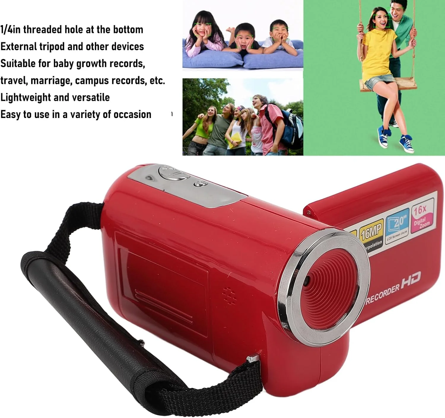 دوربین فیلمبرداری دیجیتال قابل حمل 1080P HD 16MP DV با زوم 16X، صفحه نمایش 2 اینچی، خروجی USB و سوراخ رزوه ای 1/4 اینچی به همراه کارت حافظه (64 گیگابایتی) دوربین فیلمبرداری دیجیتال قابل حمل 1080P HD 16MP DV با زوم 16X، صفحه نمایش 2 اینچی، خروجی USB و سوراخ رزوه ای 1/4 اینچی به همراه کارت حافظه (64 گیگابایتی)