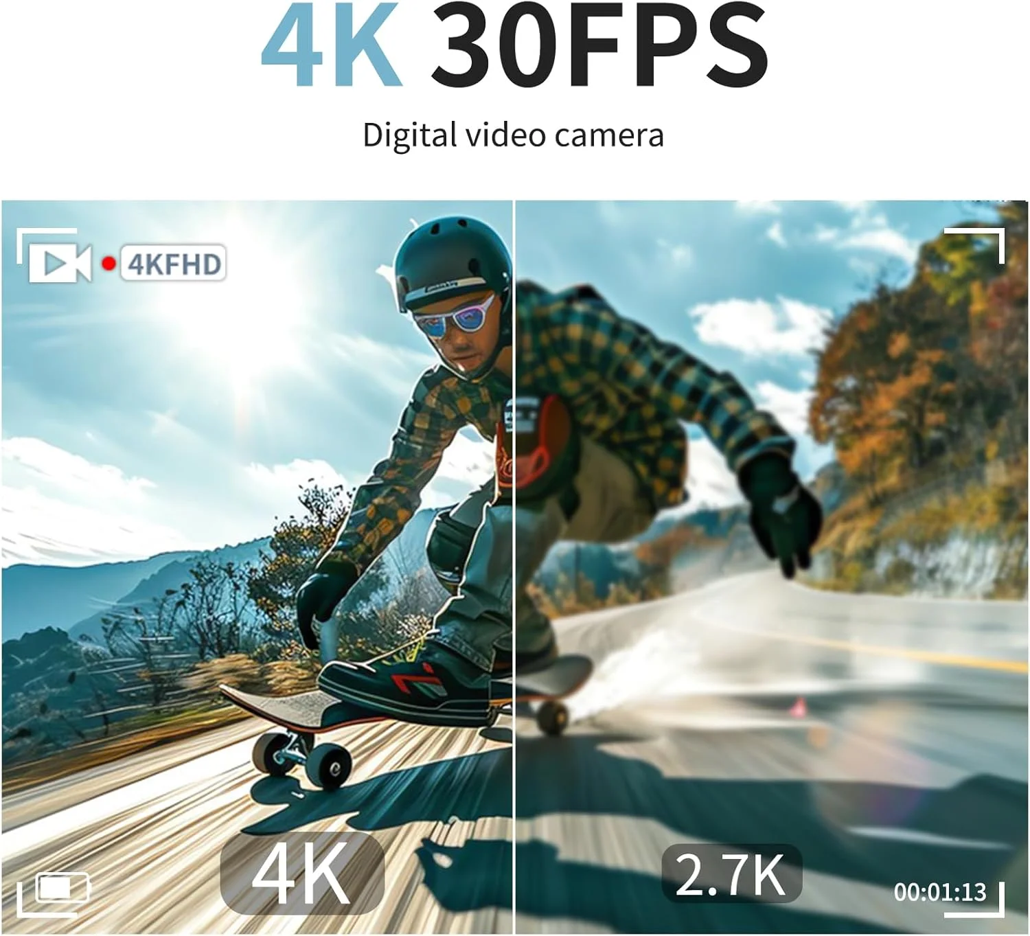 دوربین فیلمبرداری 4K مدل RAZPLYN با کیفیت 64 مگاپیکسل، وای فای برای تولید محتوای یوتیوب، زوم دیجیتال 18X، صفحه نمایش 3 اینچی چرخان 270 درجه، به همراه کارت حافظه SD 32 گیگابایتی و کارت خوان، باتری داخلی 2500 میلی آمپر (مشکی)