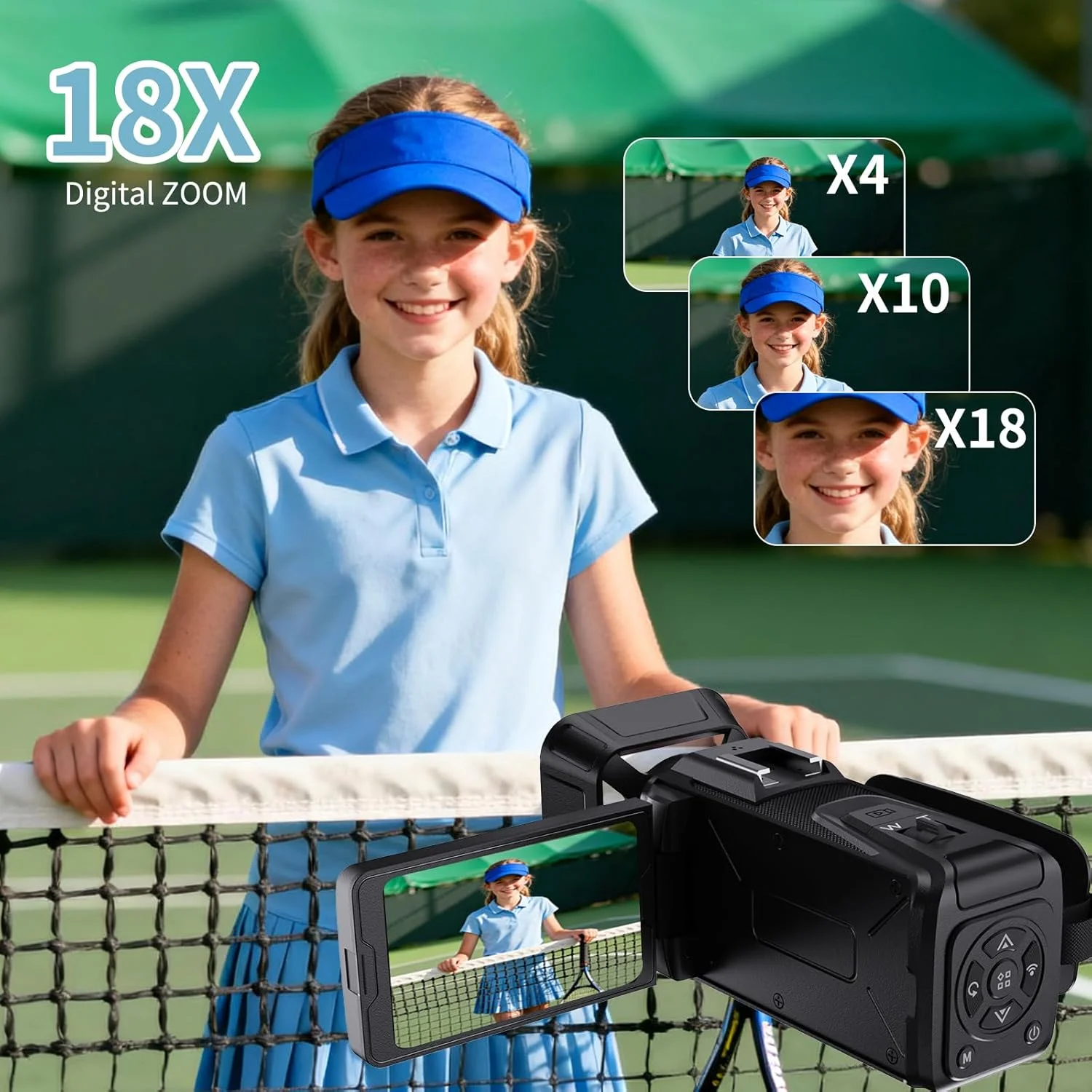 دوربین فیلمبرداری 4K مدل RAZPLYN با کیفیت 64 مگاپیکسل، وای فای برای تولید محتوای یوتیوب، زوم دیجیتال 18X، صفحه نمایش 3 اینچی چرخان 270 درجه، به همراه کارت حافظه SD 32 گیگابایتی و کارت خوان، باتری داخلی 2500 میلی آمپر (مشکی)