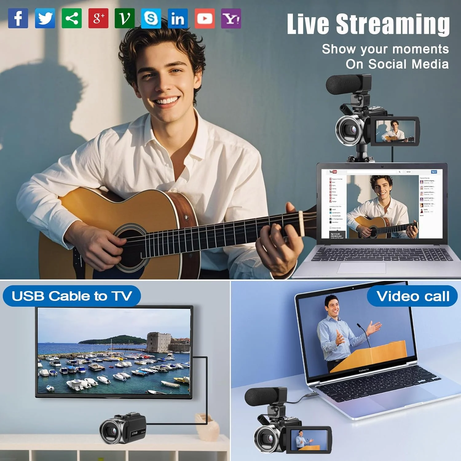 دوربین فیلمبرداری FHD 1080P 36MP مناسب برای تولید محتوای یوتیوب، صفحه نمایش 3.0 اینچی با قابلیت چرخش 270 درجه، زوم دیجیتال 18X به همراه میکروفون، کارت حافظه SD 32 گیگابایتی و 2 عدد باتری دوربین فیلمبرداری FHD 1080P 36MP مناسب برای تولید محتوای یوتیوب، صفحه نمایش 3.0 اینچی با قابلیت چرخش 270 درجه، زوم دیجیتال 18X به همراه میکروفون، کارت حافظه SD 32 گیگابایتی و 2 عدد باتری