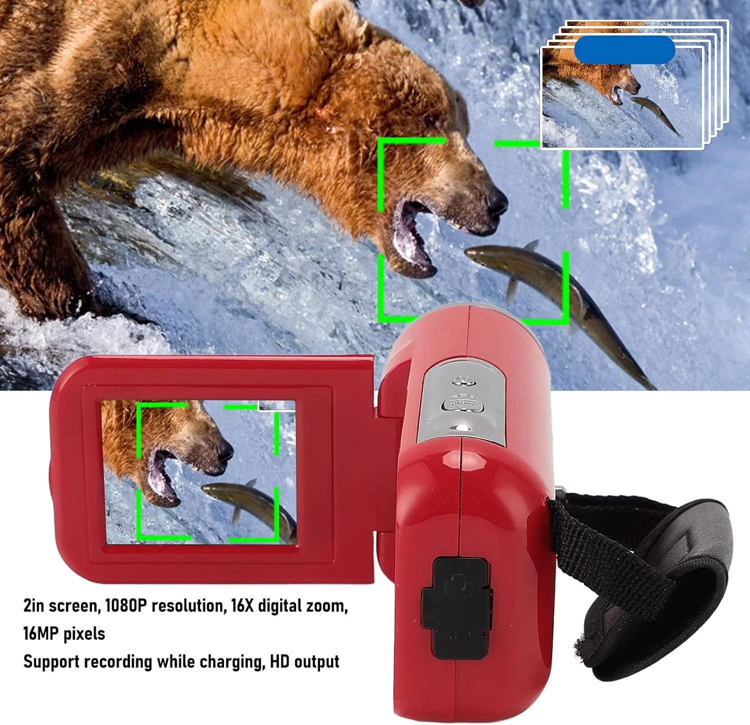 دوربین فیلمبرداری دیجیتال قابل حمل 1080P HD 16MP DV با زوم 16X، صفحه نمایش 2 اینچی، خروجی USB و سوراخ رزوه ای 1/4 اینچی به همراه کارت حافظه (64 گیگابایتی) دوربین فیلمبرداری دیجیتال قابل حمل 1080P HD 16MP DV با زوم 16X، صفحه نمایش 2 اینچی، خروجی USB و سوراخ رزوه ای 1/4 اینچی به همراه کارت حافظه (64 گیگابایتی)