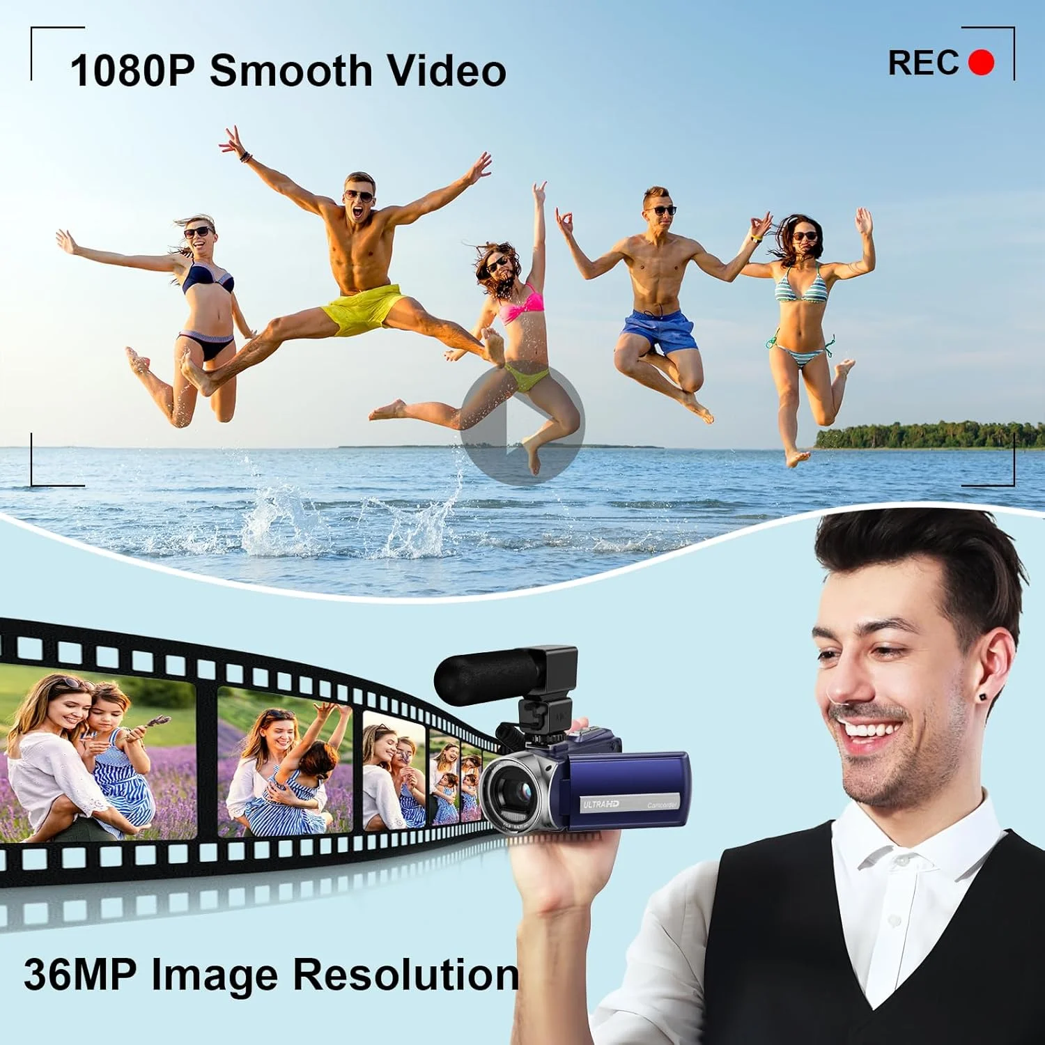 دوربین فیلمبرداری راویمی FHD 1080P 36MP دوربین ضبط کننده ولاگ یوتیوب با صفحه نمایش 3.0 اینچی چرخش 270 درجه زوم دیجیتال 18X به همراه میکروفون، کارت SD 32 گیگابایتی و 2 باتری (آبی) دوربین فیلمبرداری راویمی FHD 1080P 36MP دوربین ضبط کننده ولاگ یوتیوب با صفحه نمایش 3.0 اینچی چرخش 270 درجه زوم دیجیتال 18X به همراه میکروفون، کارت SD 32 گیگابایتی و 2 باتری (آبی)