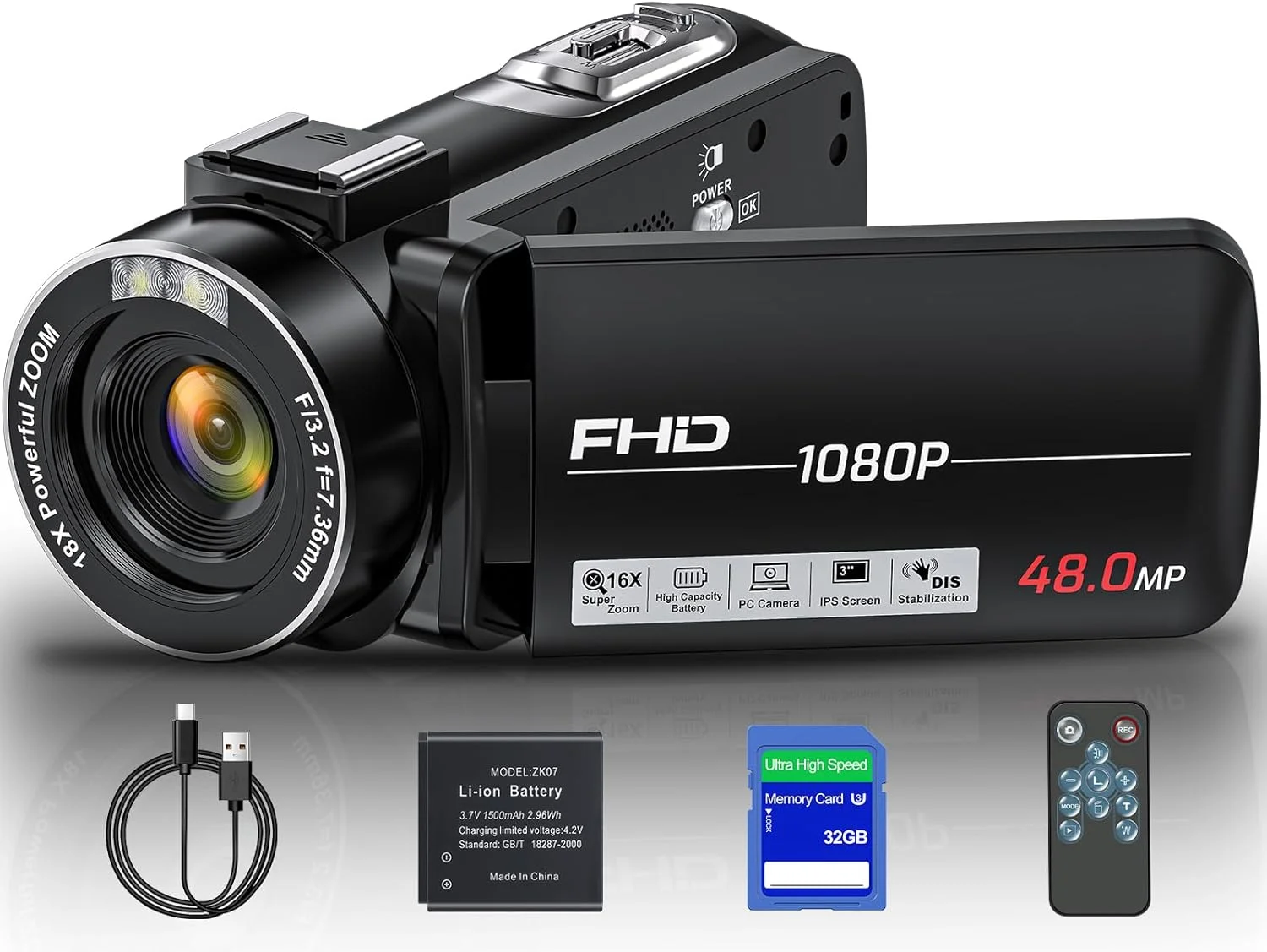 دوربین فیلمبرداری SIRMEUE، کیفیت Full HD 1080P، عکس 48 مگاپیکسل، زوم دیجیتال 16X، صفحه نمایش 3.0 اینچی IPS با کارت 32 گیگابایتی، کنترل از راه دور و باتری دوربین فیلمبرداری SIRMEUE، کیفیت Full HD 1080P، عکس 48 مگاپیکسل، زوم دیجیتال 16X، صفحه نمایش 3.0 اینچی IPS با کارت 32 گیگابایتی، کنترل از راه دور و باتری