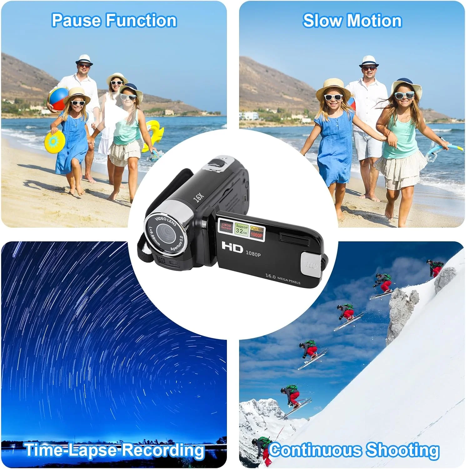 دوربین فیلمبرداری Segrehy Vhs، دوربین فیلمبرداری Mini DV 4K 48MP DV با صفحه نمایش چرخان 2.7 اینچی TFT، زوم دیجیتال 16x، دوربین فیلمبرداری دستی جمع و جور با کابل USB برای خانواده و مسافرت (مشکی)