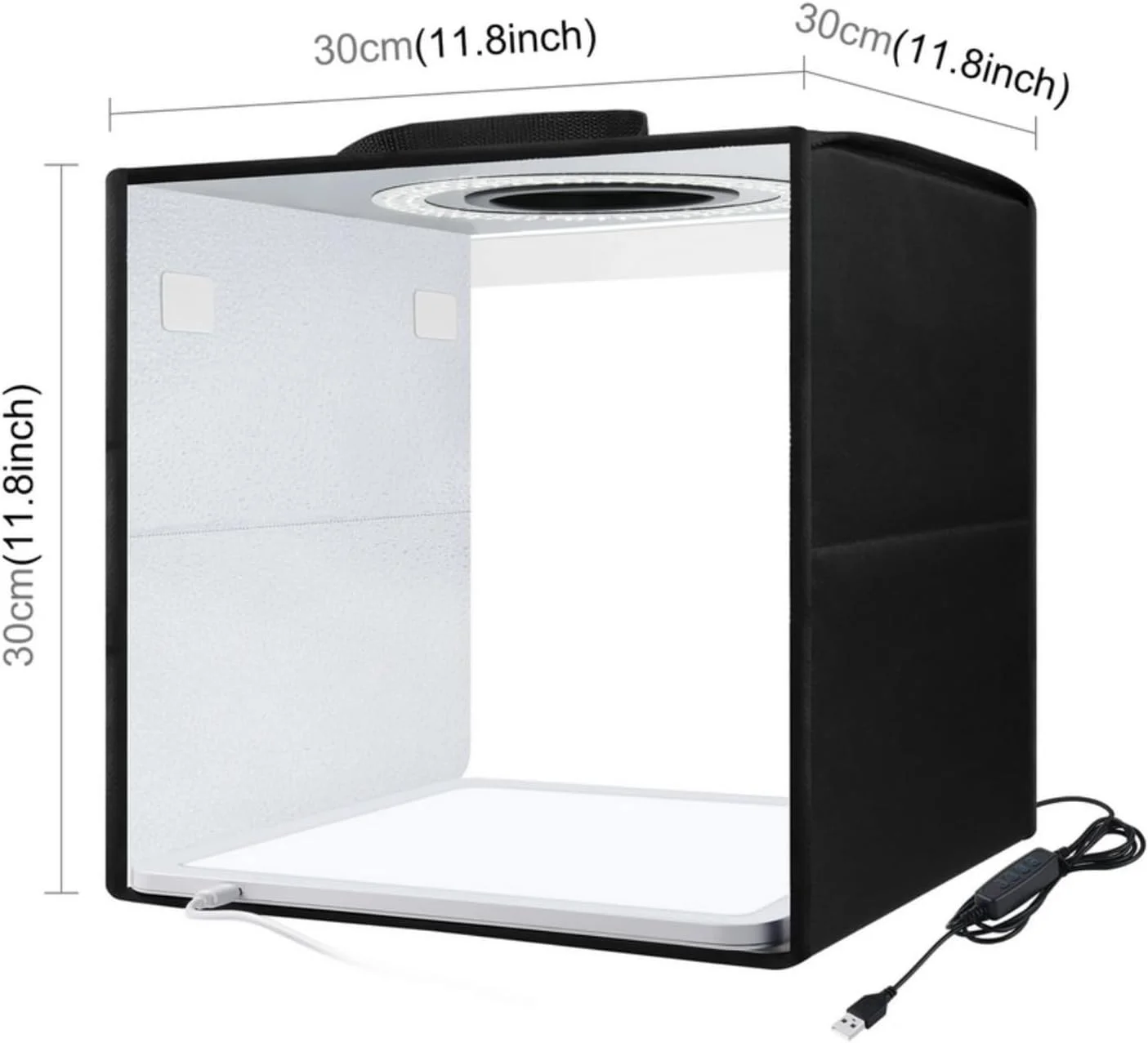 جعبه نور استودیویی رومیزی تاشو LED سایز 30 * 30 * 30 سانتیمتر با پنل نور LED 5500K برای عکاسی از محصولات کوچک جعبه نور استودیویی رومیزی تاشو LED سایز 30 * 30 * 30 سانتیمتر با پنل نور LED 5500K برای عکاسی از محصولات کوچک