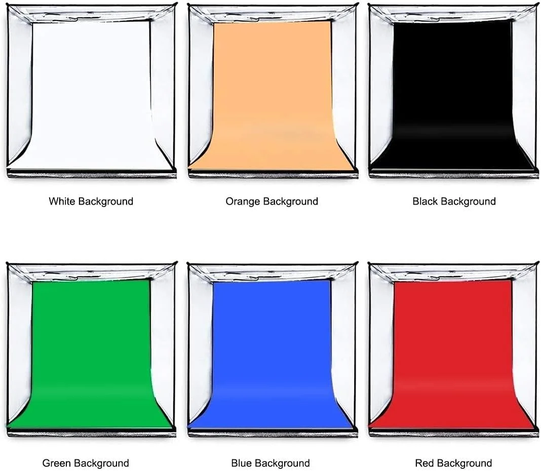جعبه استودیوی عکس قابل حمل ای‌وینر با ابعاد 60x60x60 سانتی‌متر، کیت چادر عکاسی تاشو، جعبه نور عکاسی 2x1690LM 5500K نور سفید با 120 عدد مهره لامپ LED، دارای 6 پس‌زمینه رنگی و پارچه نور نرم
