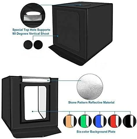 جعبه استودیوی عکس قابل حمل ای‌وینر با ابعاد 60x60x60 سانتی‌متر، کیت چادر عکاسی تاشو، جعبه نور عکاسی 2x1690LM 5500K نور سفید با 120 عدد مهره لامپ LED، دارای 6 پس‌زمینه رنگی و پارچه نور نرم