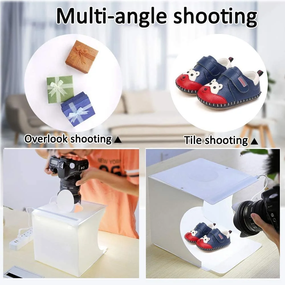 جعبه نور استودیویی عکس کوچک DUCLUS، کیت چادر نورپردازی تاشو قابل حمل با 40 چراغ LED + 6 پس زمینه رنگی برای عکاسی از محصولات با اندازه کوچک