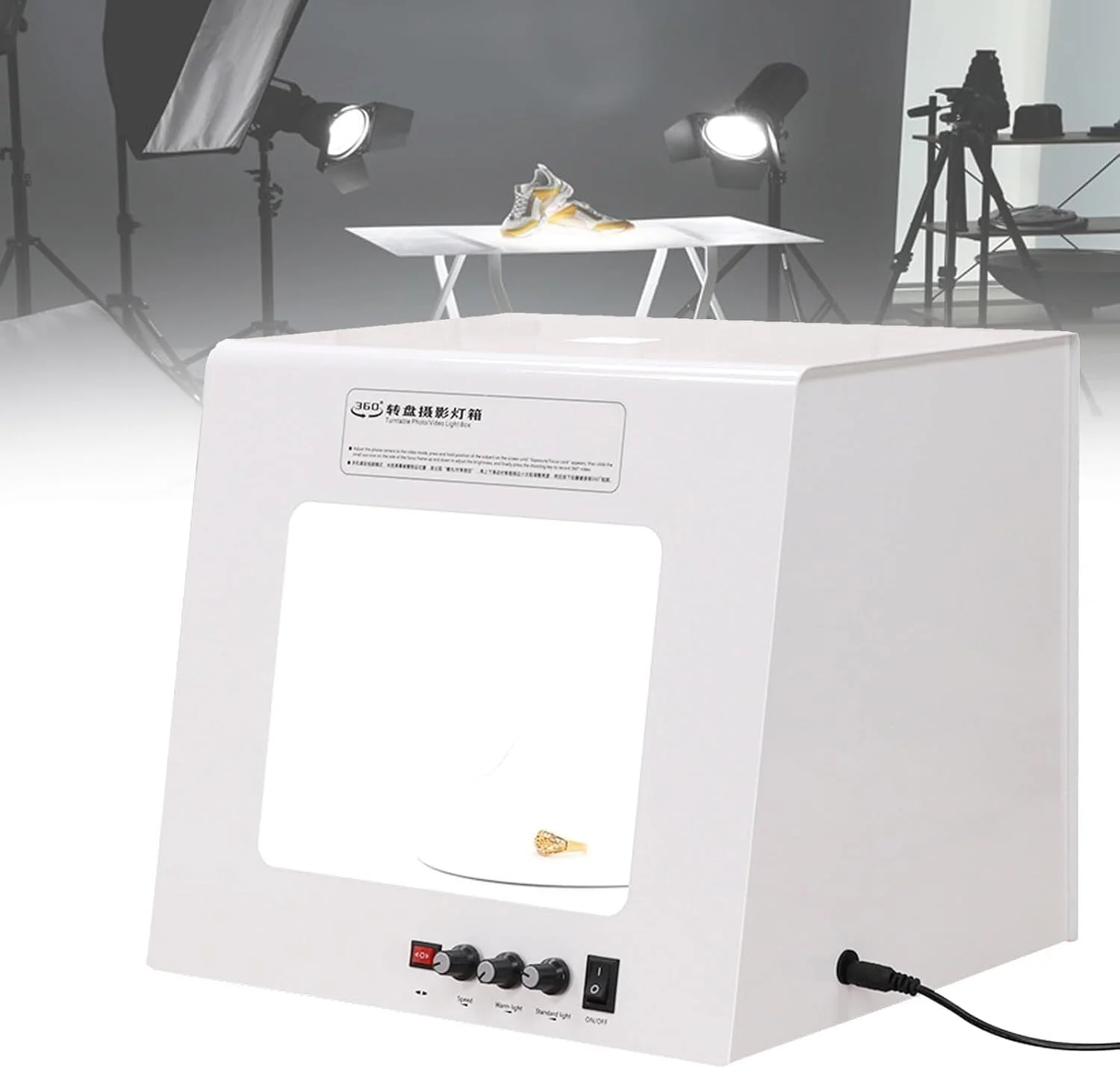 جعبه نور استودیوی عکاسی، چادر نورپردازی 30x26x26 سانتی‌متری با صفحه گردان الکتریکی، کیت نورپردازی قابل تنظیم 3000K-5500K