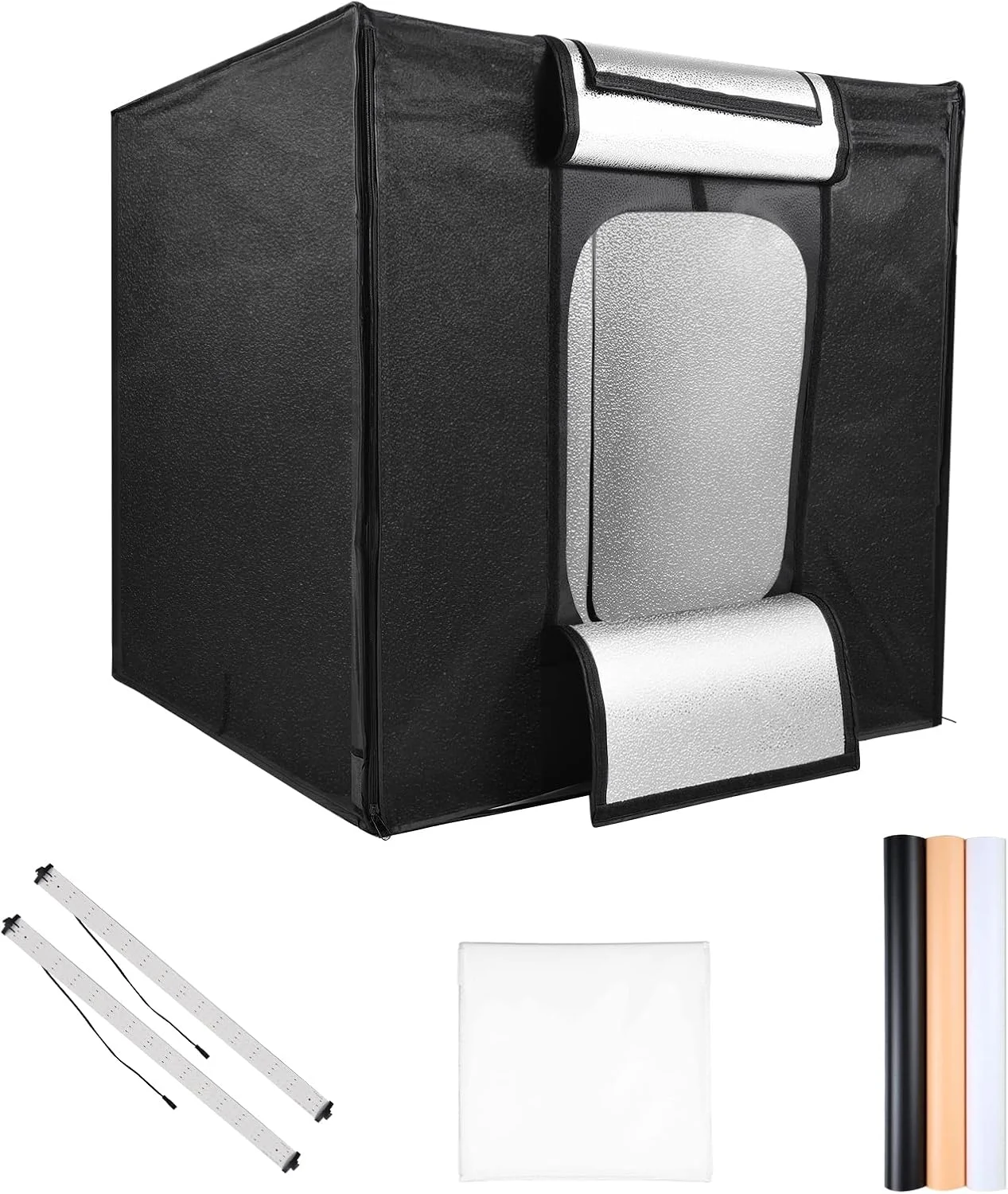 چادر نور LED بزرگ 80x80x80 سانتی متر، جعبه نور استودیویی عکس رومیزی تاشو، سافت باکس با 270 عدد مهره LED، 5600K با قابلیت تنظیم نور و 3 پس زمینه رنگی برای عکاسی محصول در استودیو