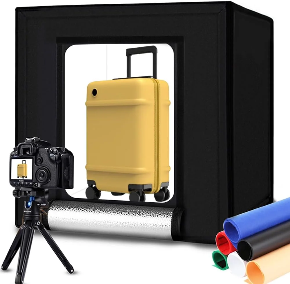 جعبه استودیوی عکس قابل حمل DUCLUS 60 سانتی متری با نور قابل تنظیم، چادر عکاسی با 80 عدد مهره LED SMD با نور سفید، نور گرم و 6 پس زمینه رنگی