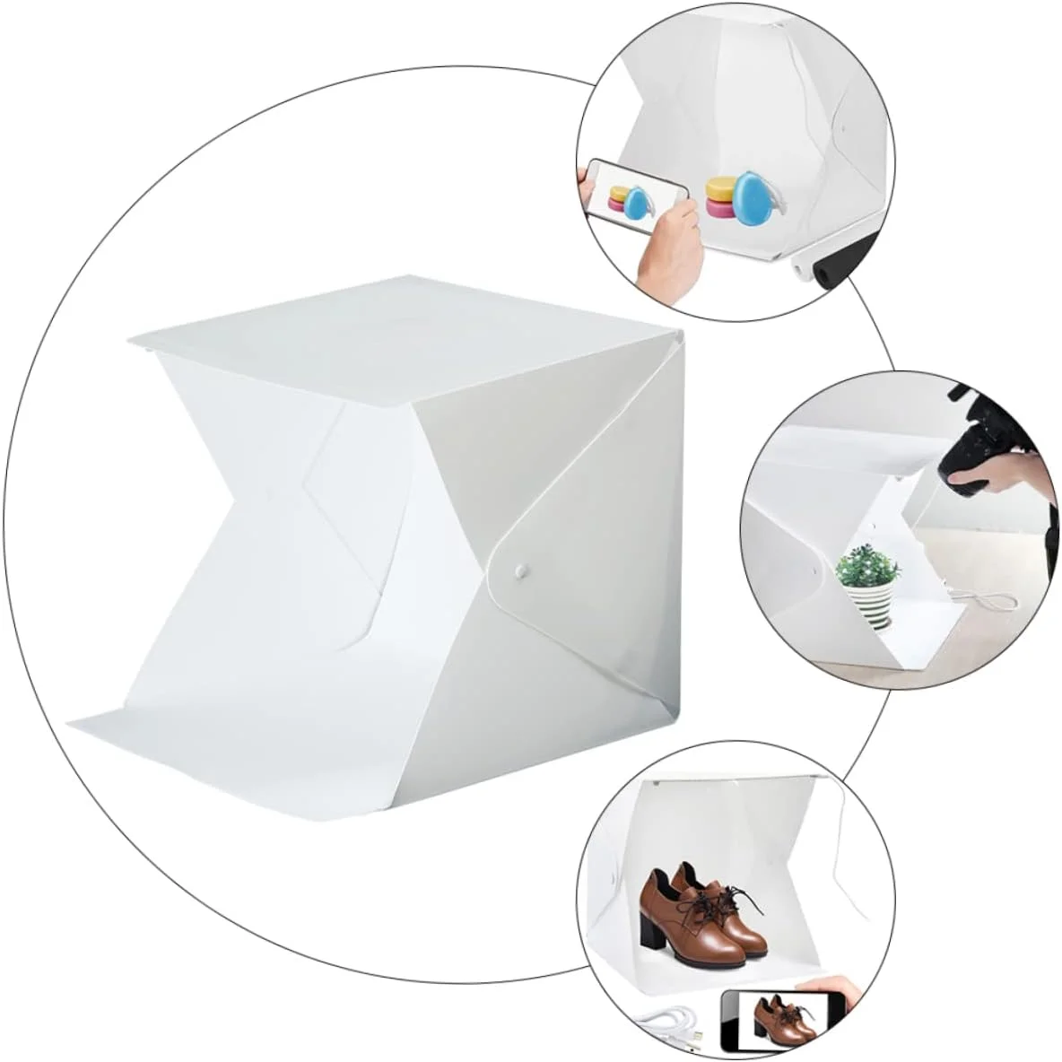 جعبه استودیوی عکاسی قابل حمل برای مبتدیان 20 سانتی متر چادر نور LED با 6 پس زمینه رنگی جعبه استودیوی عکاسی قابل حمل برای مبتدیان 20 سانتی متر چادر نور LED با 6 پس زمینه رنگی