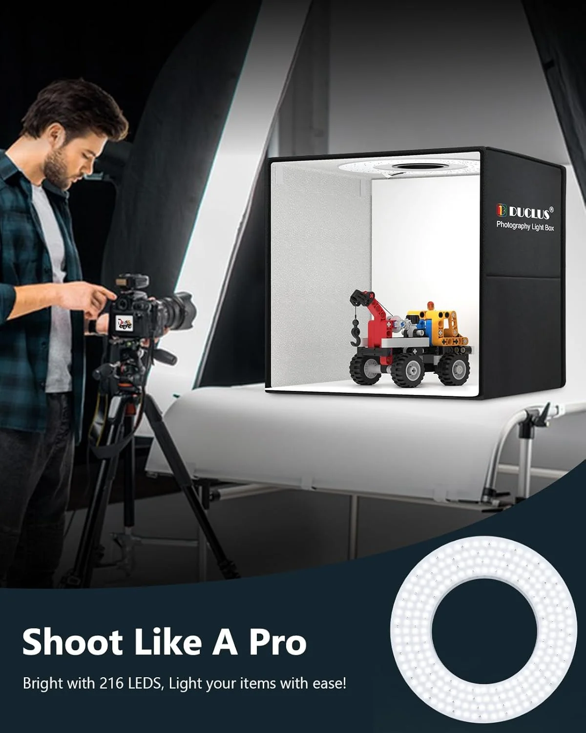 جعبه نور عکاسی ارتقا یافته DUCLUS 50CM، کیت چادر نور استودیوی عکس قابل حمل بزرگ، غرفه عکس حرفه ای با قابلیت تنظیم نور با 216 چراغ LED و 6 پس زمینه برای عکاسی از جواهرات و محصولات غذایی جعبه نور عکاسی ارتقا یافته DUCLUS 50CM، کیت چادر نور استودیوی عکس قابل حمل بزرگ، غرفه عکس حرفه ای با قابلیت تنظیم نور با 216 چراغ LED و 6 پس زمینه برای عکاسی از جواهرات و محصولات غذایی