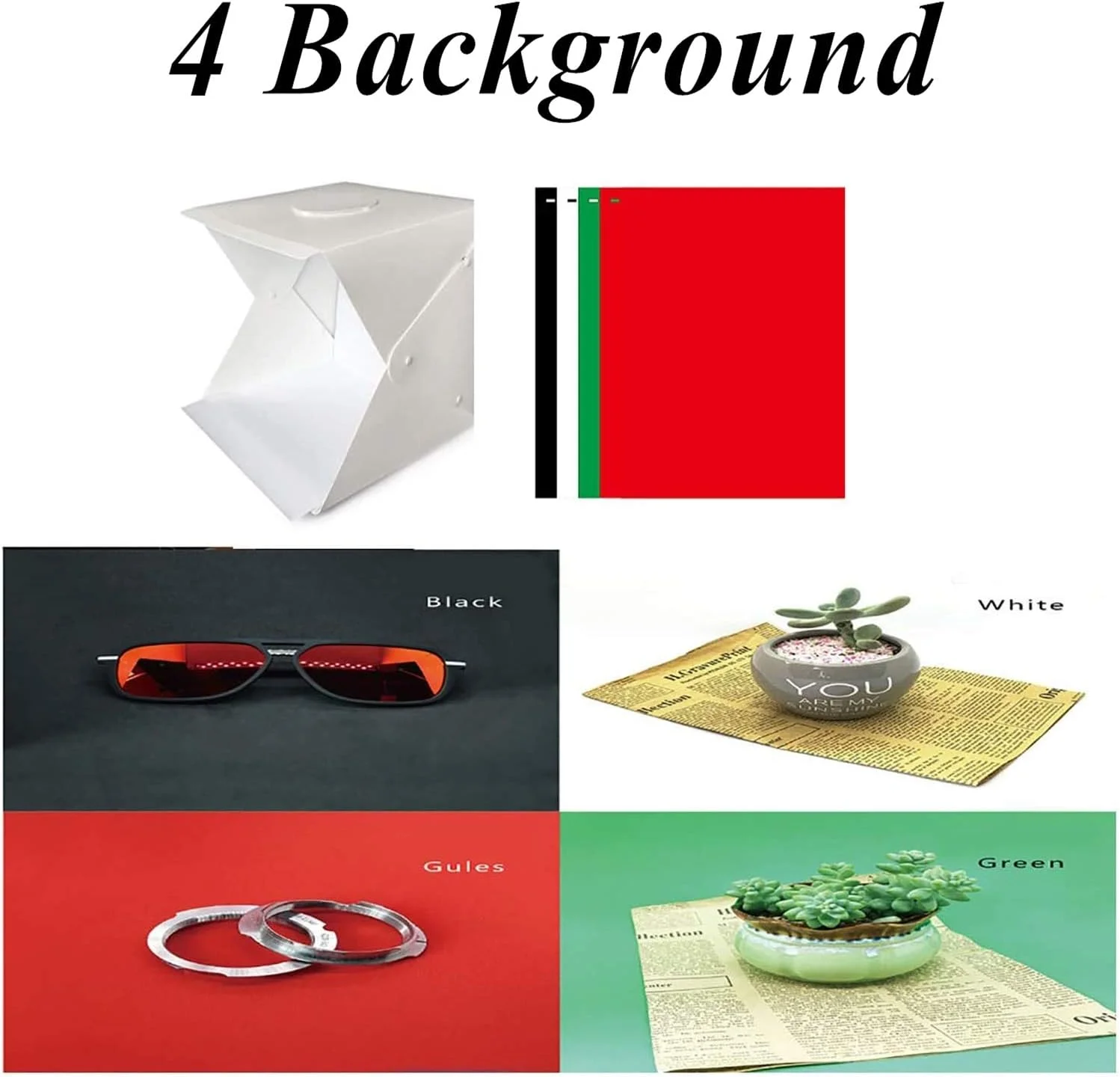 AECAM - جعبه نور تاشو استودیوی عکاسی قابل حمل با روشنایی قابل تنظیم، 2 چراغ LED (30 X 30 X 30 سانتی متر) (6 پس زمینه پارچه ای)