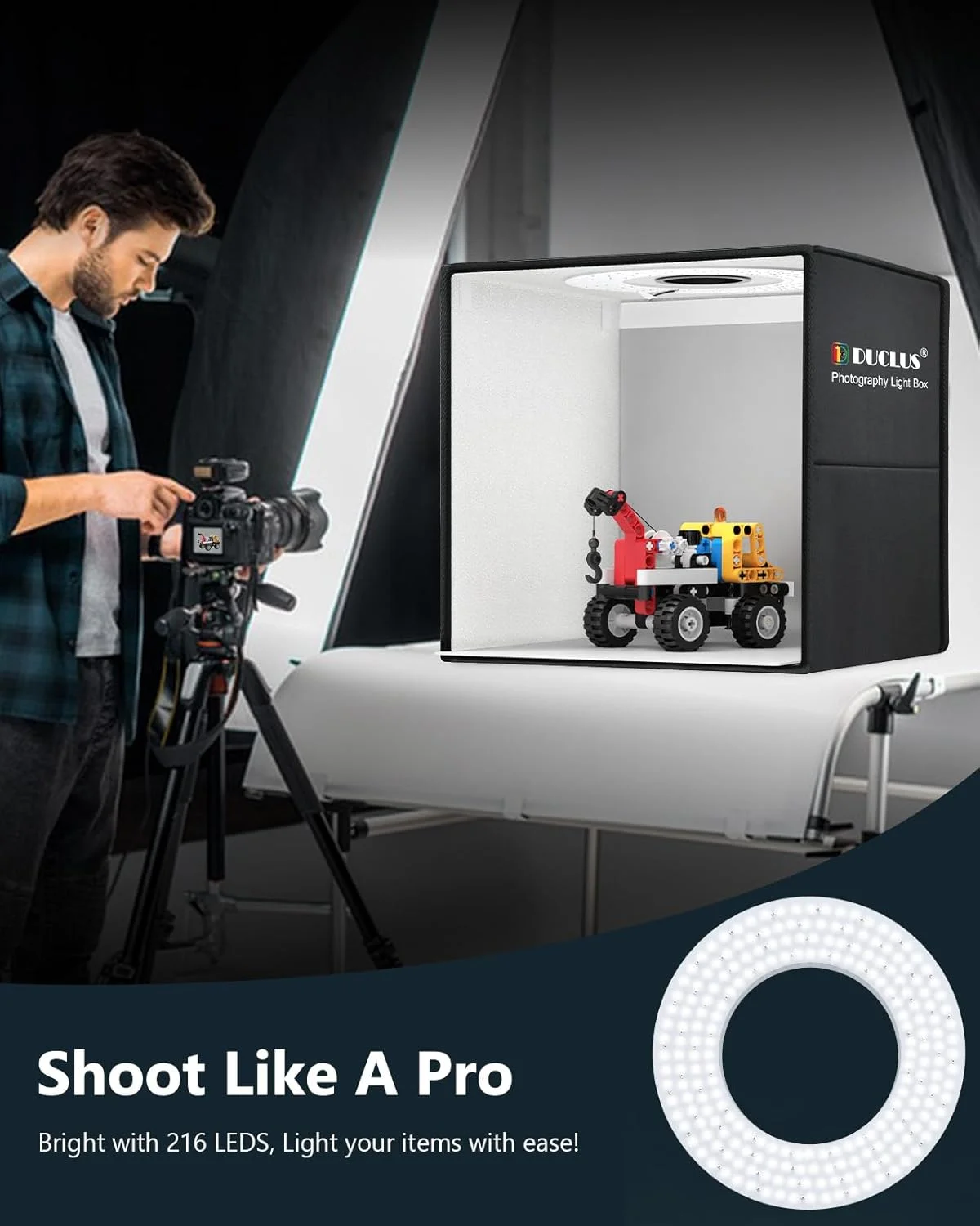 جعبه نور عکاسی DUCLUS 20" x 20", کیت چادر نور استودیوی عکس قابل حمل بزرگ، غرفه عکس حرفه ای با نورهای LED 216 و 6 پس زمینه برای عکاسی از جواهرات و مواد غذایی جعبه نور عکاسی DUCLUS 20" x 20", کیت چادر نور استودیوی عکس قابل حمل بزرگ، غرفه عکس حرفه ای با نورهای LED 216 و 6 پس زمینه برای عکاسی از جواهرات و مواد غذایی