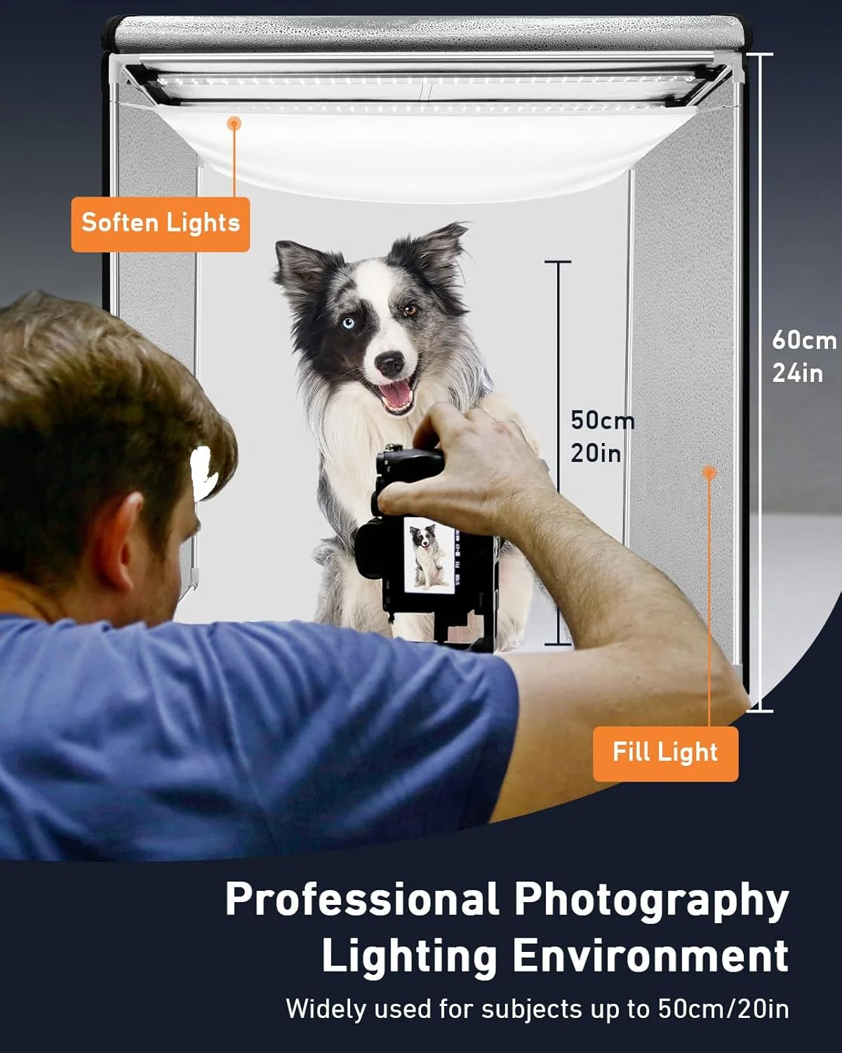 جعبه نور عکاسی DUCLUS، 60 سانتی متر/24 اینچ، کیت چادر عکاسی قابل حمل، جعبه نور استودیویی حرفه ای با قابلیت تنظیم نور و 100 مهره LED و 6 پس زمینه رنگی برای عکاسی از جواهرات و مواد غذایی