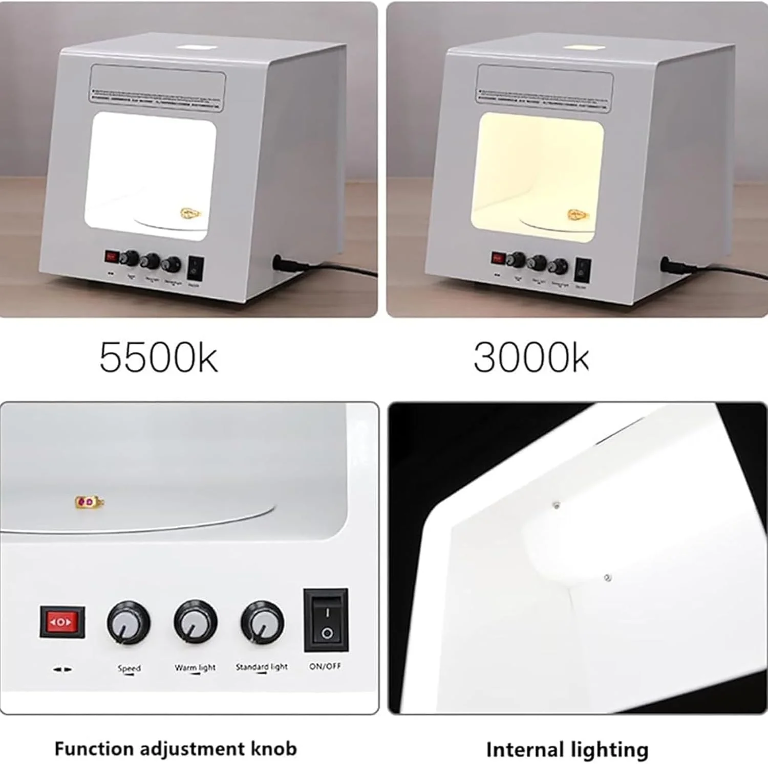 جعبه نور عکاسی جواهرات ADORZ، چادر نور قابل حمل با صفحه گردان، سافت باکس کم نور شونده 3000-5500K برای اشیاء کوچک، پس زمینه سیاه/سفید قابل جابجایی جعبه نور عکاسی جواهرات ADORZ، چادر نور قابل حمل با صفحه گردان، سافت باکس کم نور شونده 3000-5500K برای اشیاء کوچک، پس زمینه سیاه/سفید قابل جابجایی