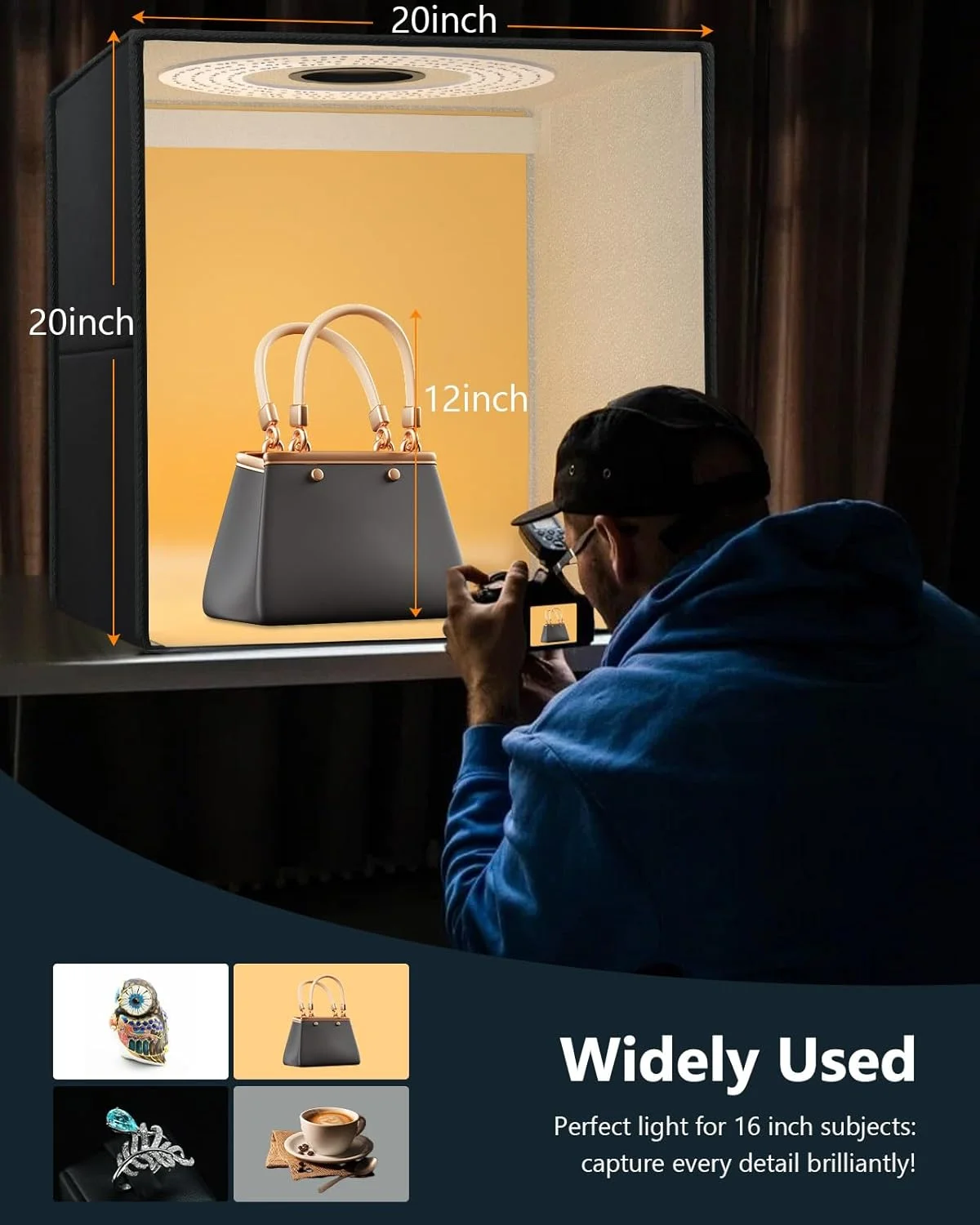 جعبه نور عکاسی ارتقا یافته DUCLUS 50CM، کیت چادر نور استودیوی عکس قابل حمل بزرگ، غرفه عکس حرفه ای با قابلیت تنظیم نور با 216 چراغ LED و 6 پس زمینه برای عکاسی از جواهرات و محصولات غذایی جعبه نور عکاسی ارتقا یافته DUCLUS 50CM، کیت چادر نور استودیوی عکس قابل حمل بزرگ، غرفه عکس حرفه ای با قابلیت تنظیم نور با 216 چراغ LED و 6 پس زمینه برای عکاسی از جواهرات و محصولات غذایی