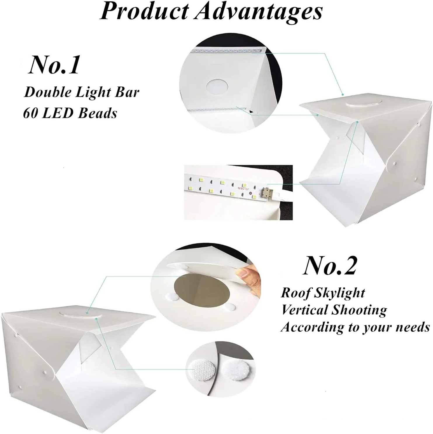 AECAM - جعبه نور تاشو استودیوی عکاسی قابل حمل با روشنایی قابل تنظیم، 2 چراغ LED (30 X 30 X 30 سانتی متر) (6 پس زمینه پارچه ای)