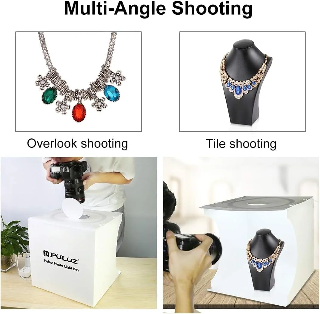 جعبه نور استودیویی عکس PULUZ با قطر 30 سانتی متر، کیت چادر نور قابل حمل و قابل تنظیم با نور سفید/گرم/ملایم، 80 چراغ LED + 6 پس زمینه برای نمایش محصول جعبه نور استودیویی عکس PULUZ با قطر 30 سانتی متر، کیت چادر نور قابل حمل و قابل تنظیم با نور سفید/گرم/ملایم، 80 چراغ LED + 6 پس زمینه برای نمایش محصول