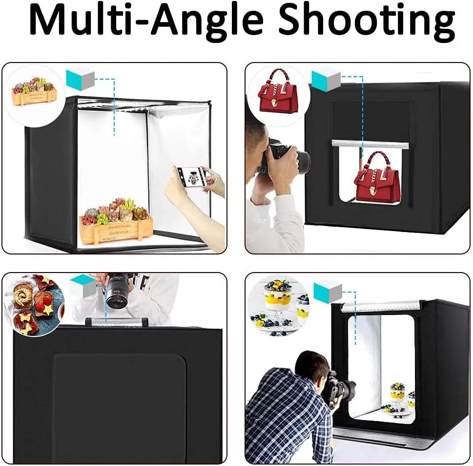 جعبه استودیوی عکس قابل حمل DUCLUS 60 سانتی متری با نور قابل تنظیم، چادر عکاسی با 80 عدد مهره LED SMD با نور سفید، نور گرم و 6 پس زمینه رنگی جعبه استودیوی عکس قابل حمل DUCLUS 60 سانتی متری با نور قابل تنظیم، چادر عکاسی با 80 عدد مهره LED SMD با نور سفید، نور گرم و 6 پس زمینه رنگی