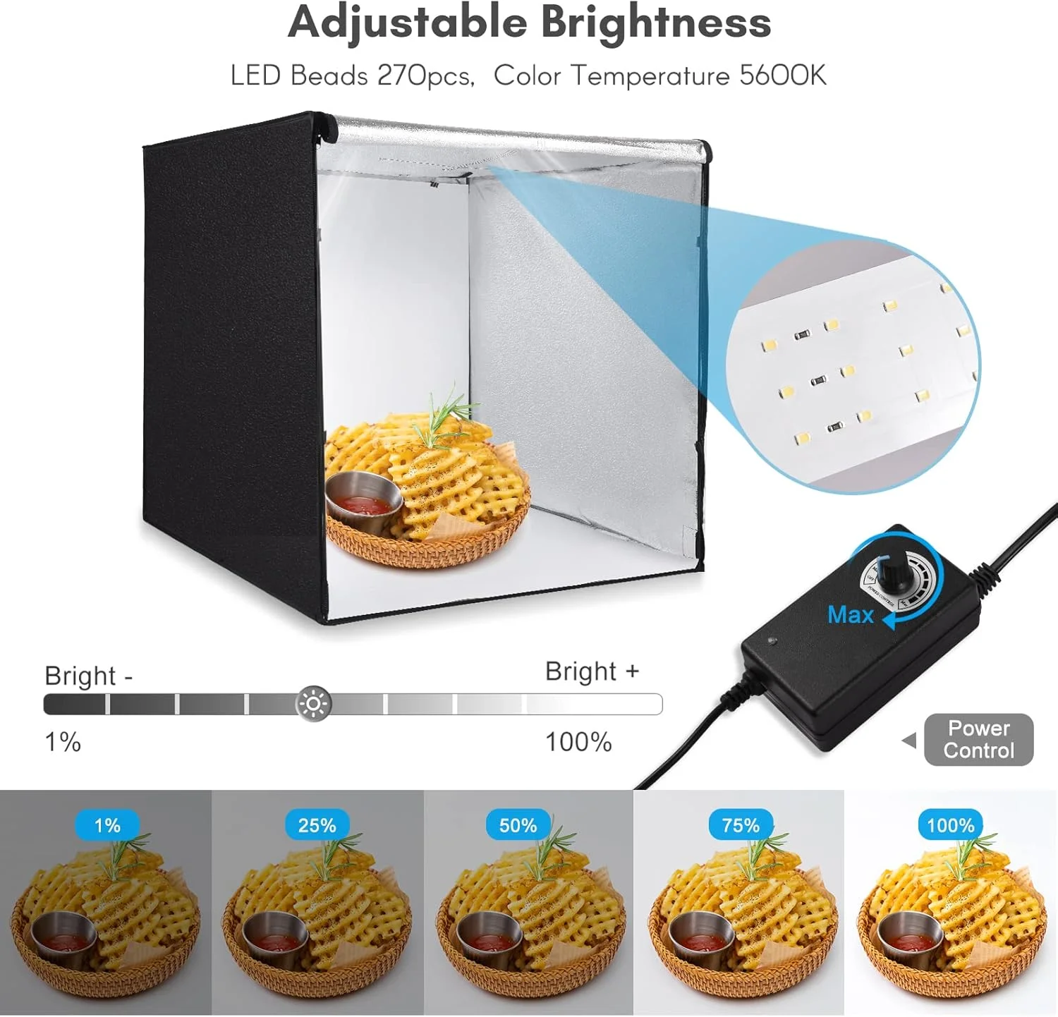 چادر نور LED بزرگ 80x80x80 سانتی متر، جعبه نور استودیویی عکس رومیزی تاشو، سافت باکس با 270 عدد مهره LED، 5600K با قابلیت تنظیم نور و 3 پس زمینه رنگی برای عکاسی محصول در استودیو چادر نور LED بزرگ 80x80x80 سانتی متر، جعبه نور استودیویی عکس رومیزی تاشو، سافت باکس با 270 عدد مهره LED، 5600K با قابلیت تنظیم نور و 3 پس زمینه رنگی برای عکاسی محصول در استودیو