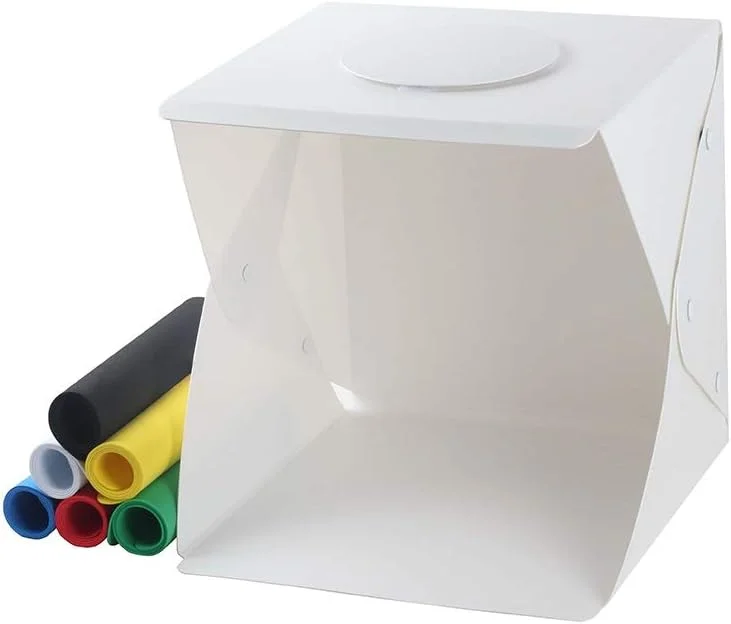 جعبه استودیوی عکس QSTF، کیت چادر عکاسی تاشو کوچک قابل حمل با پس زمینه سفید 40x40 سانتی متر با 2 نوار LED و 6 پس زمینه برای نمایش محصول اقلام کوچک