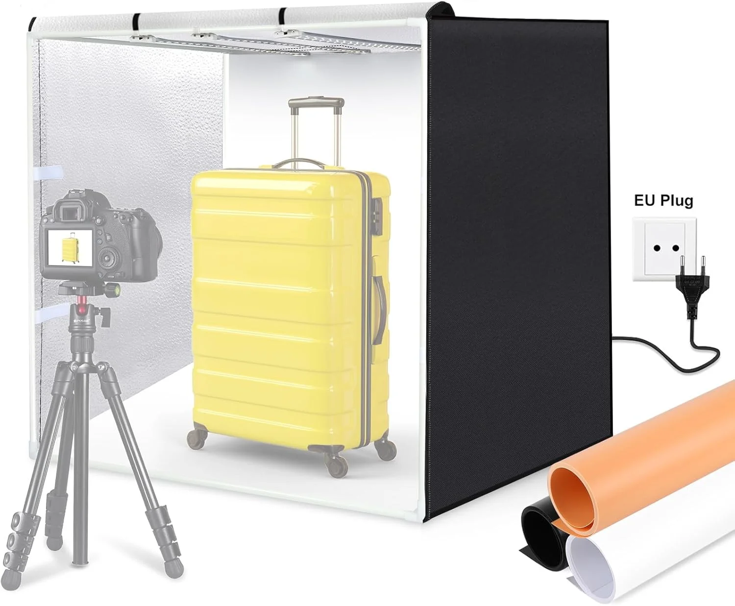 جعبه نور تاشو بزرگ Fawoonu PU5083 با ابعاد 80 * 80 * 80 سانتی متر، استودیوی عکس رومیزی با نور LED، سافت باکس 90 واتی، 234 عدد مهره LED، دمای رنگ 5500K با قابلیت تنظیم نور به همراه 3 پس زمینه رنگی برای عکاسی از محصولات در استودیو