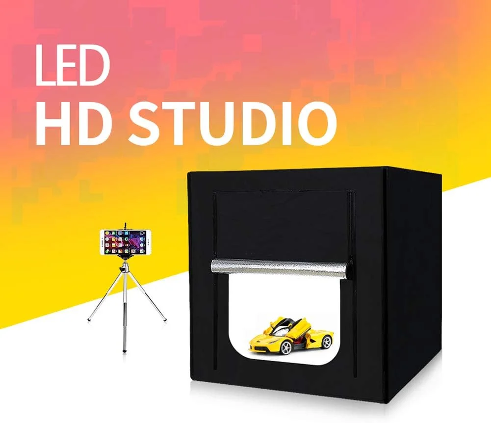 جعبه نور چادر عکاسی LED استودیو، سافت باکس چادر نور عکاسی + کیف قابل حمل + آداپتور AC - 60 * 60 * 60 سانتی متر