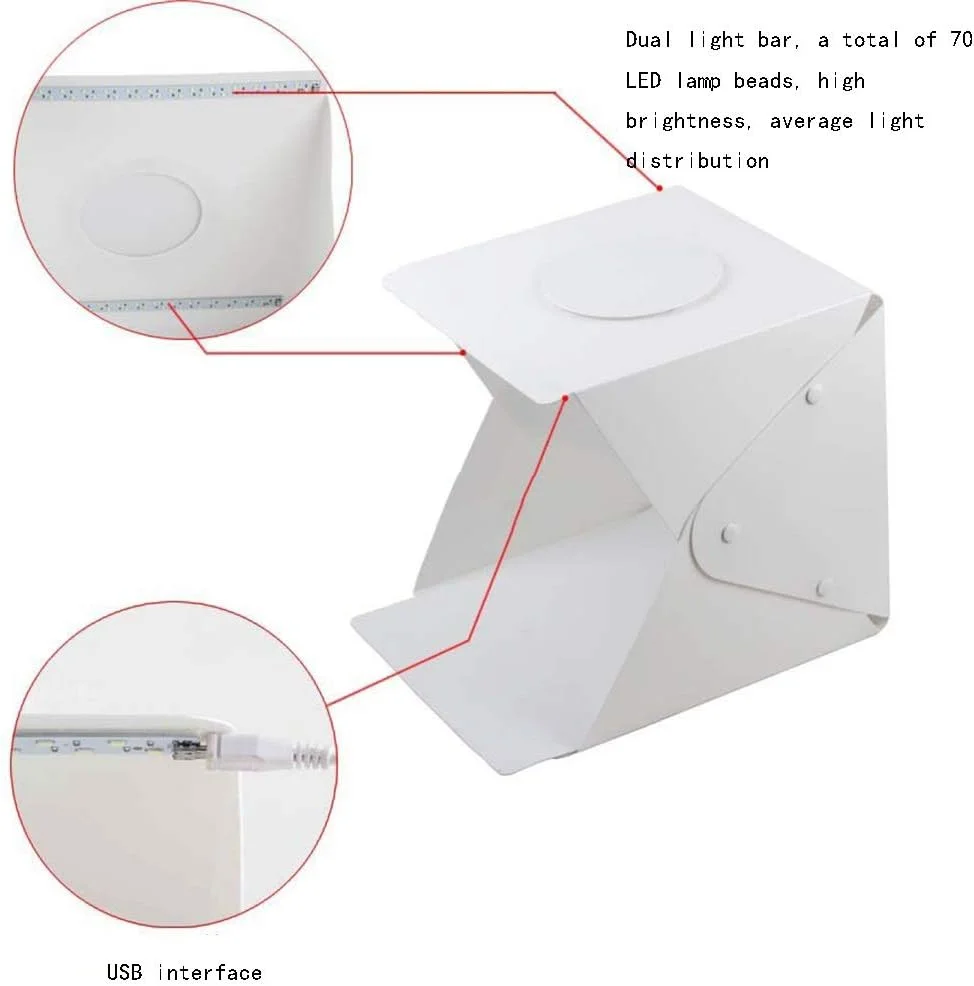 جعبه استودیوی عکس QSTF، کیت چادر عکاسی تاشو کوچک قابل حمل با پس زمینه سفید 40x40 سانتی متر با 2 نوار LED و 6 پس زمینه برای نمایش محصول اقلام کوچک جعبه استودیوی عکس QSTF، کیت چادر عکاسی تاشو کوچک قابل حمل با پس زمینه سفید 40x40 سانتی متر با 2 نوار LED و 6 پس زمینه برای نمایش محصول اقلام کوچک
