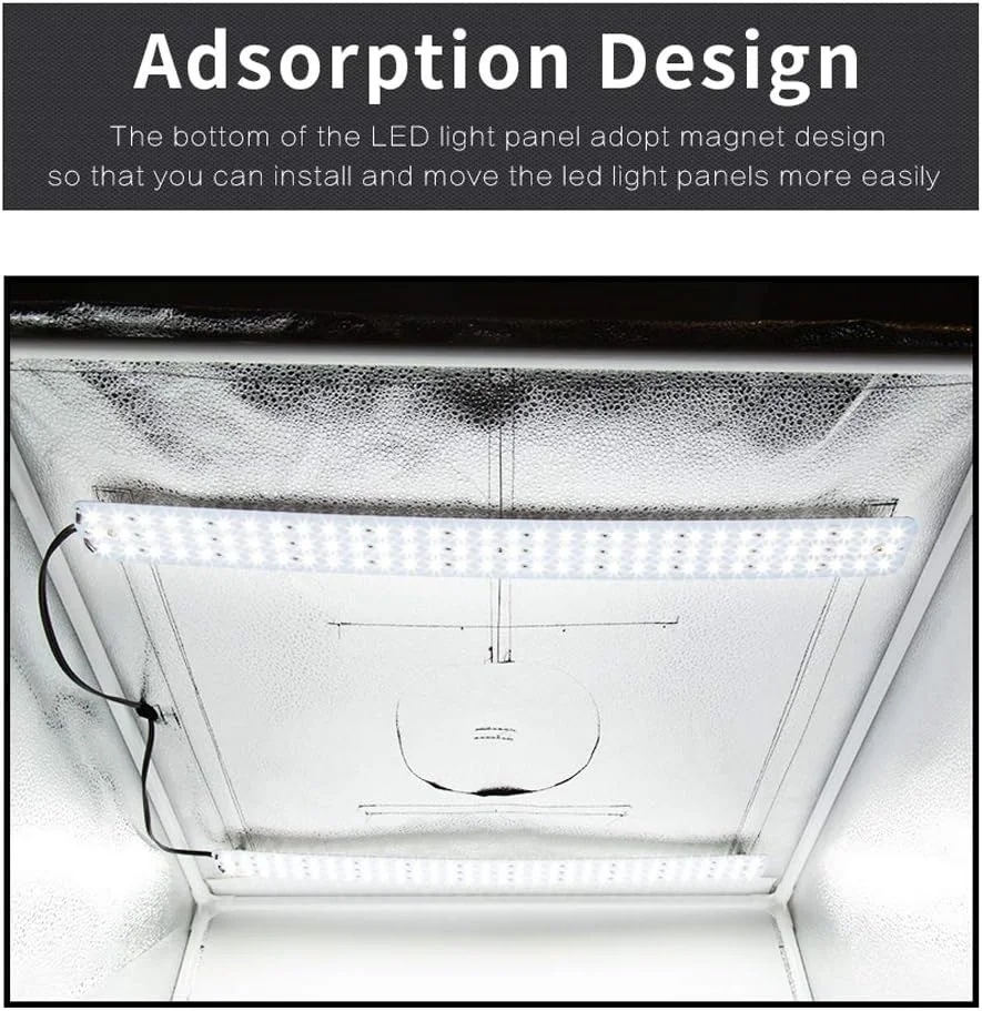 جعبه نور چادر عکاسی LED استودیو، سافت باکس چادر نور عکاسی + کیف قابل حمل + آداپتور AC - 60 * 60 * 60 سانتی متر