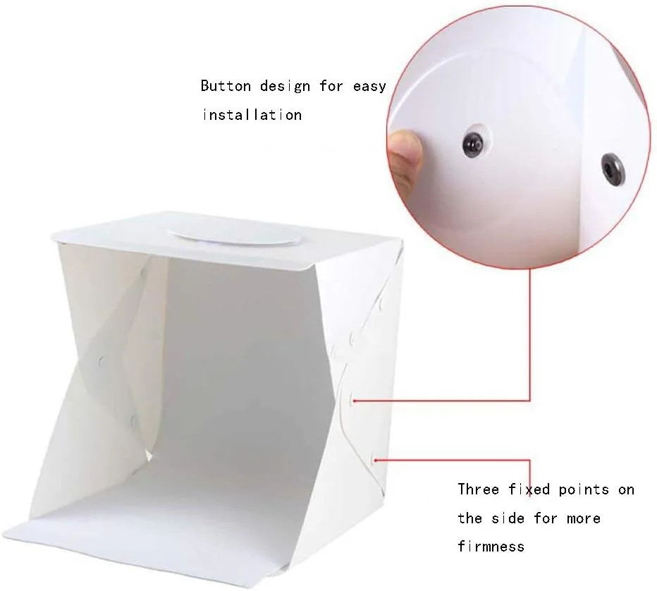 جعبه استودیوی عکس QSTF، کیت چادر عکاسی تاشو کوچک قابل حمل با پس زمینه سفید 40x40 سانتی متر با 2 نوار LED و 6 پس زمینه برای نمایش محصول اقلام کوچک جعبه استودیوی عکس QSTF، کیت چادر عکاسی تاشو کوچک قابل حمل با پس زمینه سفید 40x40 سانتی متر با 2 نوار LED و 6 پس زمینه برای نمایش محصول اقلام کوچک