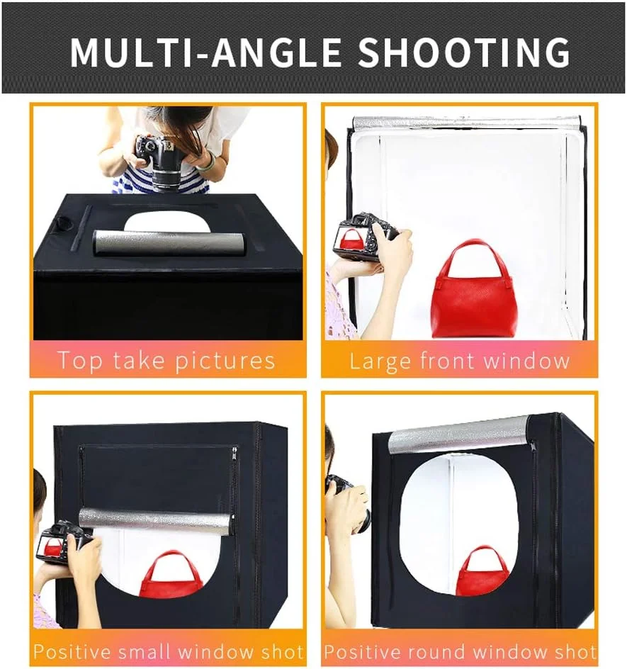 جعبه نور چادر عکاسی LED استودیو، سافت باکس چادر نور عکاسی + کیف قابل حمل + آداپتور AC - 60 * 60 * 60 سانتی متر