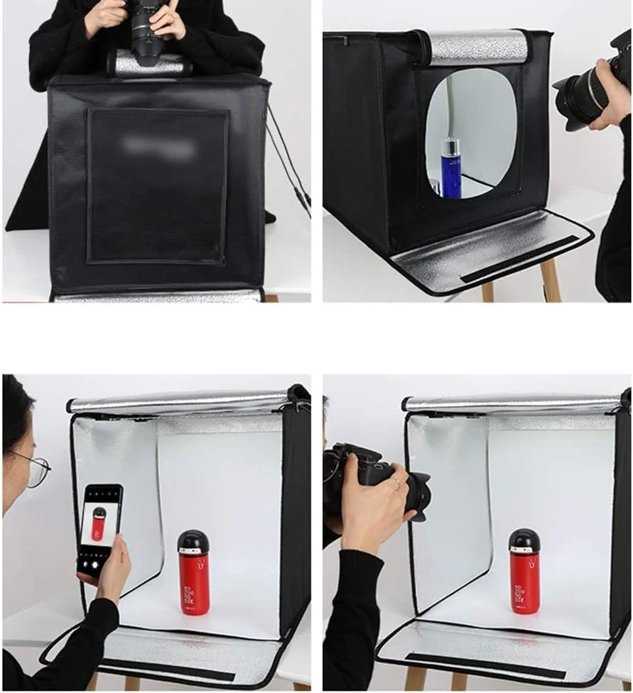 چادر نور کیو اس تی اف 40 * 40 سانتی متر با روشنایی قابل تنظیم، جعبه استودیویی عکس تاشو قابل حمل، کیت نورپردازی عکاسی رومیزی با ال ای دی روشن