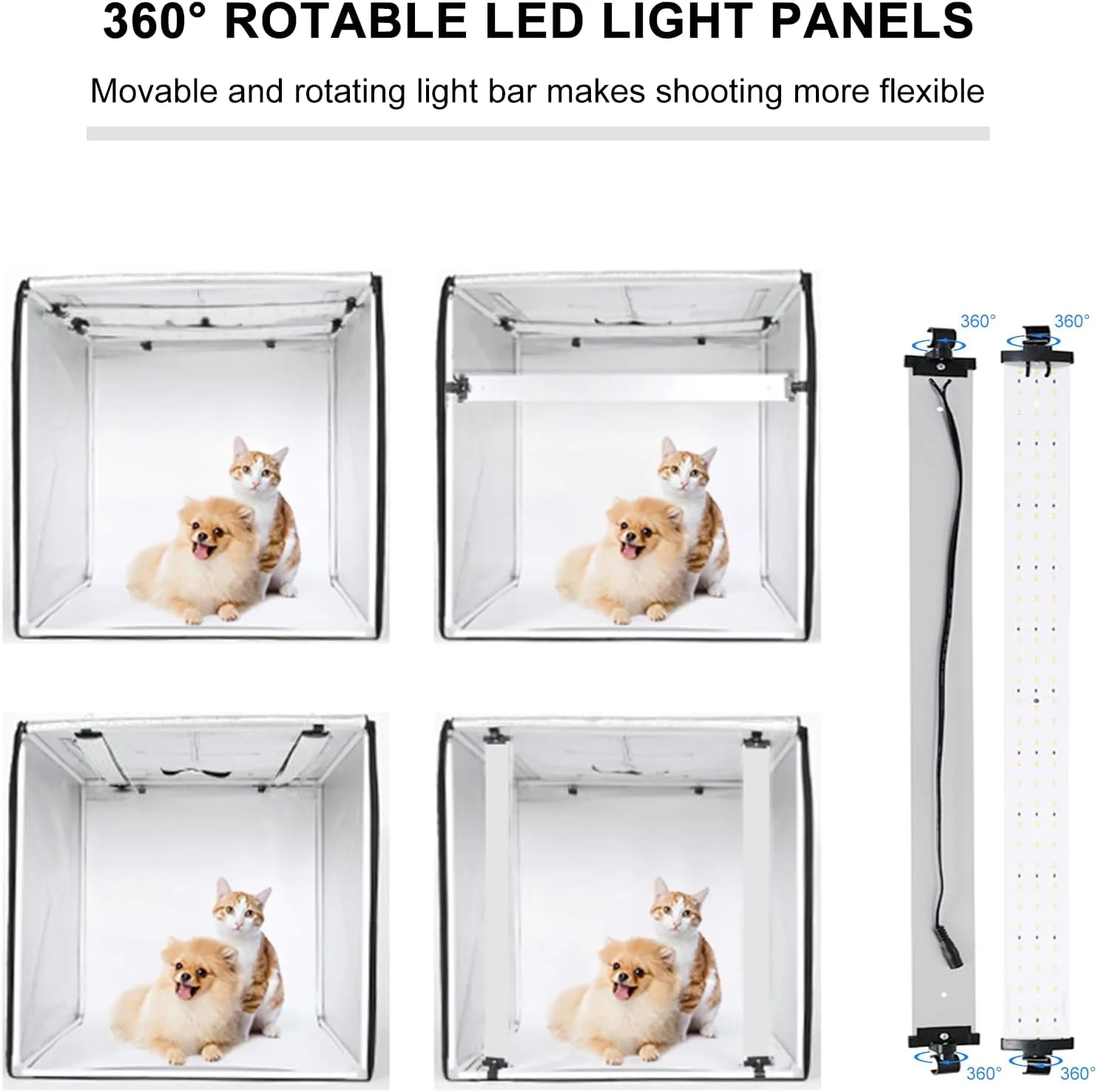 جعبه نور استودیوی عکاسی 60x60 سانتی متر، کیت چادر عکاسی با نور LED و 4 پس زمینه رنگی برای عکاسی محصول جعبه نور استودیوی عکاسی 60x60 سانتی متر، کیت چادر عکاسی با نور LED و 4 پس زمینه رنگی برای عکاسی محصول