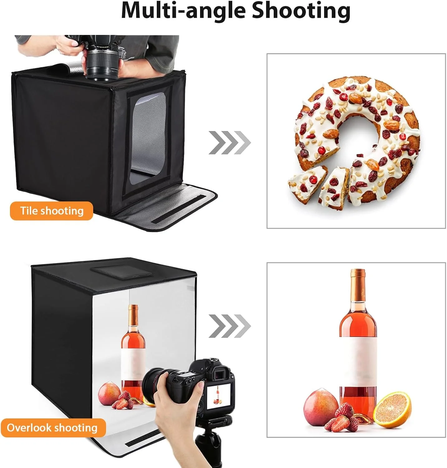 جعبه استودیوی عکس رومیزی تاشو با نور LED، 3200K 5500K، با قابلیت تنظیم نور پیوسته، 252 عدد لامپ LED، 3 حالت نوردهی، به همراه 6 پس زمینه رنگی، پارچه نرم و سه پایه