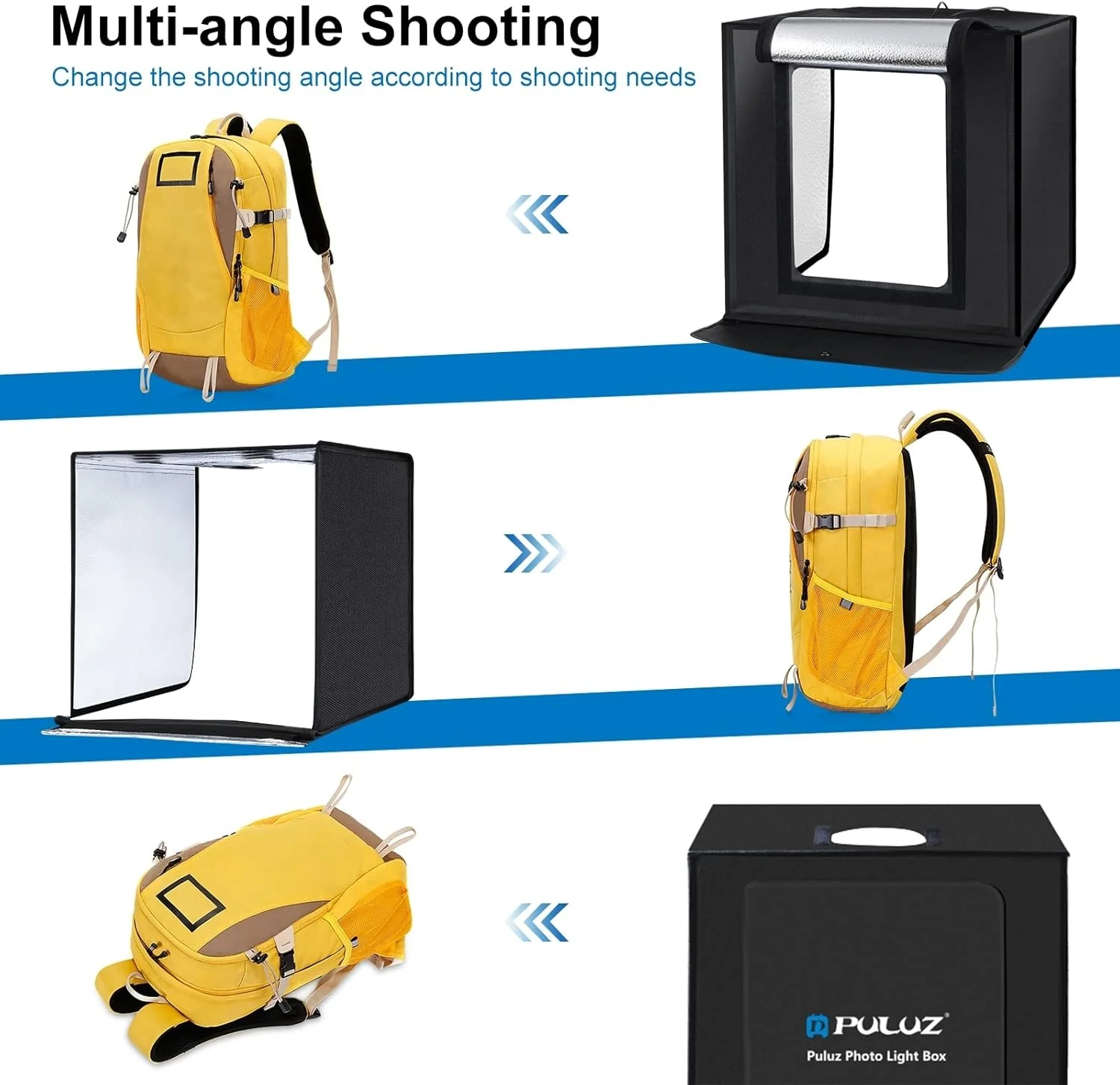 چادر نور تاشو LED مدل PU5060 با ابعاد 60 * 60 * 60 سانتی متر، جعبه نور استودیویی رومیزی 60 وات سافت باکس 120 عدد مهره LED با دمای 5500K و قابلیت تنظیم نور به همراه 6 پس زمینه رنگی برای عکاسی از محصولات کوچک چادر نور تاشو LED مدل PU5060 با ابعاد 60 * 60 * 60 سانتی متر، جعبه نور استودیویی رومیزی 60 وات سافت باکس 120 عدد مهره LED با دمای 5500K و قابلیت تنظیم نور به همراه 6 پس زمینه رنگی برای عکاسی از محصولات کوچک