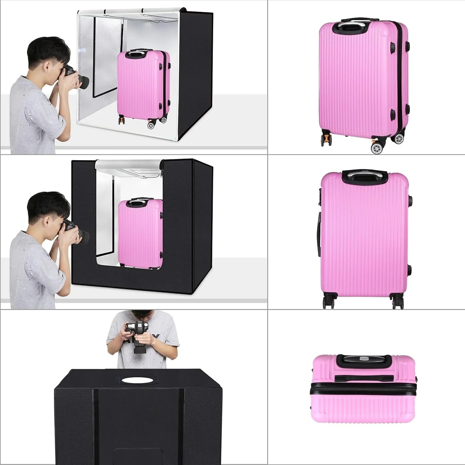 چادر نور LED تاشو بزرگ PU5080، ابعاد 80 * 80 * 80 سانتی متر، جعبه نور استودیویی رومیزی 80 وات سافت باکس، 156 عدد مهره LED، دمای رنگ 5500K با قابلیت تنظیم نور به همراه 3 عدد پس زمینه رنگی برای عکاسی از محصولات استودیویی