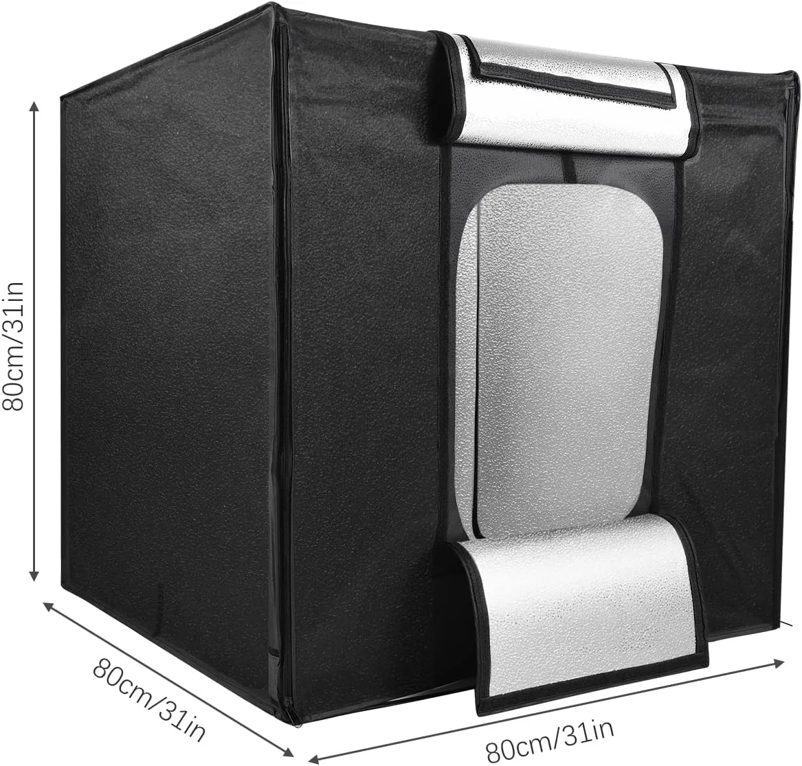 چادر نور LED بزرگ 80x80x80 سانتی متر، جعبه نور استودیویی تاشو سافت باکس با 270 عدد مهره LED با قابلیت تنظیم نور 5600K به همراه 3 پس زمینه رنگی برای عکاسی از محصولات استودیویی