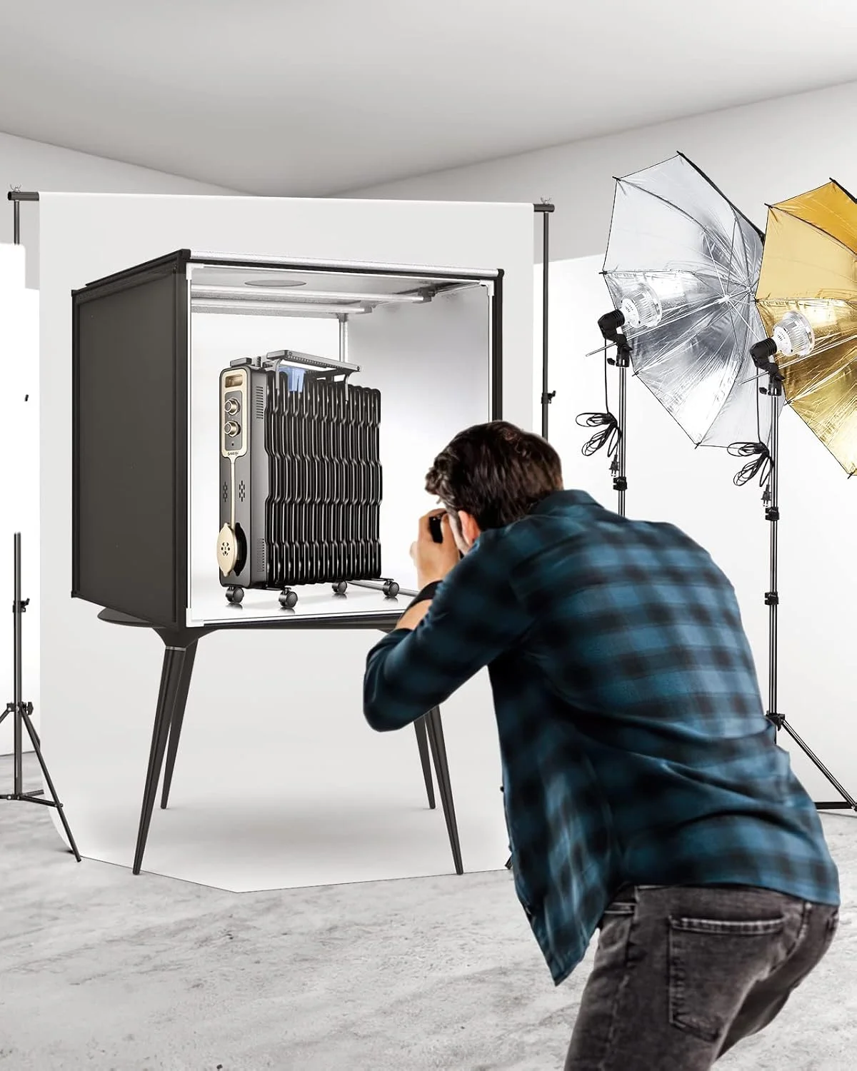 کیت جعبه نور استودیویی عکاسی فوسیتان، دارای 2 چراغ LED دو رنگ 252 تایی، ابعاد 80x80x80 سانتی‌متر به همراه 5 پس‌زمینه