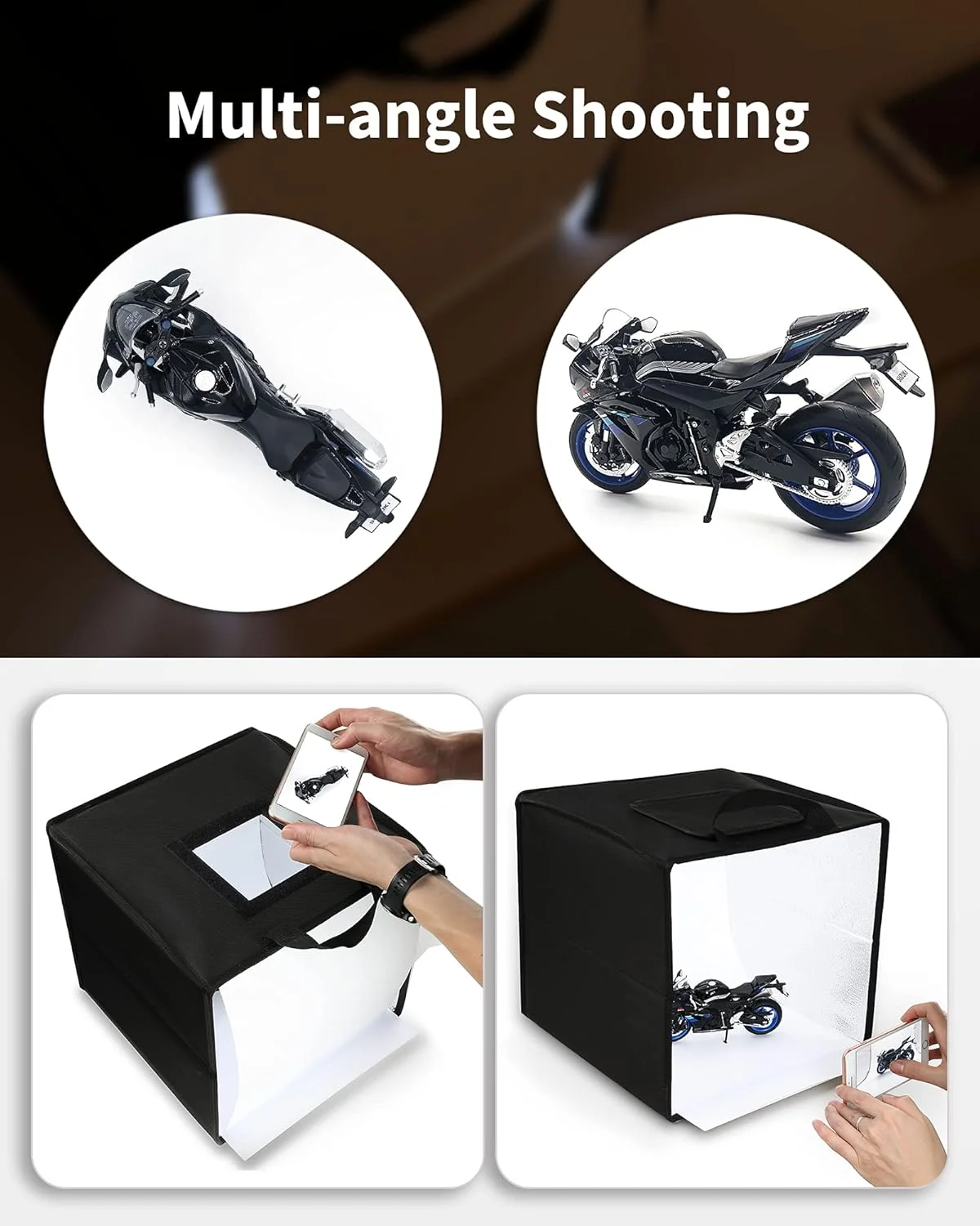 جعبه نور استودیوی عکس قابل حمل Glendan، کیت چادر عکاسی حرفه ای دیمر پذیر 12"x12" با 112 چراغ LED و 6 پس زمینه برای عکاسی از جواهرات و محصولات کوچک