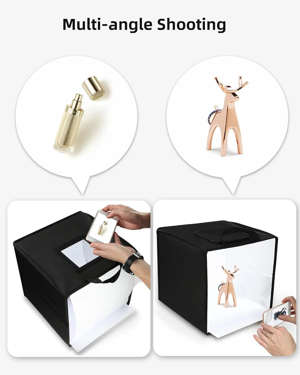 جعبه نور عکاسی کوچک Glendan، جعبه نور استودیویی 10"x10"، چادر نور عکاسی تاشو قابل حمل با CRI >95، دارای 88 عدد چراغ LED + 6 نوع پس زمینه رنگی دو طرفه برای محصولات با اندازه کوچک جعبه نور عکاسی کوچک Glendan، جعبه نور استودیویی 10"x10"، چادر نور عکاسی تاشو قابل حمل با CRI >95، دارای 88 عدد چراغ LED + 6 نوع پس زمینه رنگی دو طرفه برای محصولات با اندازه کوچک