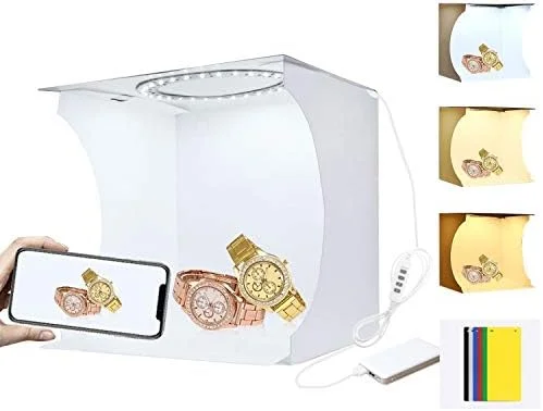 جعبه نور حلقه ای LED 23 سانتی متری استودیوی عکس جعبه نور سافت باکس کیت چادر عکاسی با نور سفید/گرم/نرم و 6 پس زمینه رنگی