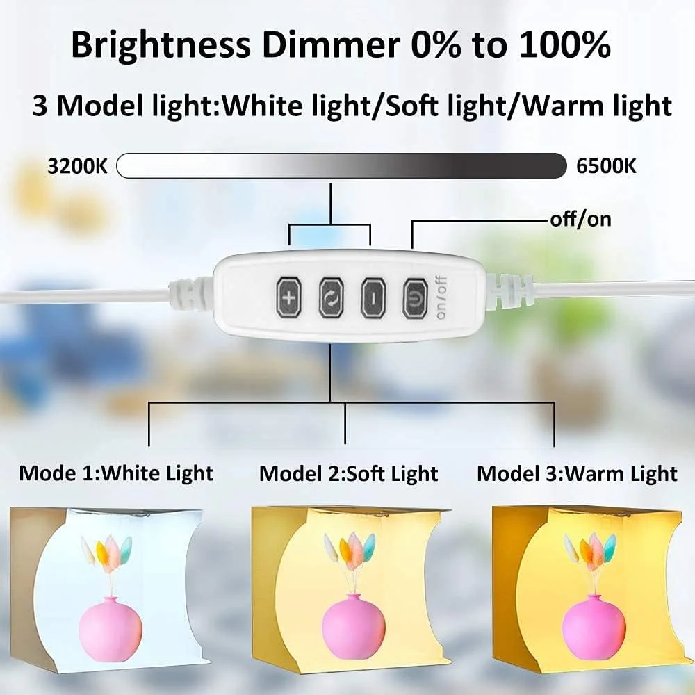 جعبه نور حلقه ای LED 23 سانتی متری استودیوی عکس جعبه نور سافت باکس کیت چادر عکاسی با نور سفید/گرم/نرم و 6 پس زمینه رنگی جعبه نور حلقه ای LED 23 سانتی متری استودیوی عکس جعبه نور سافت باکس کیت چادر عکاسی با نور سفید/گرم/نرم و 6 پس زمینه رنگی