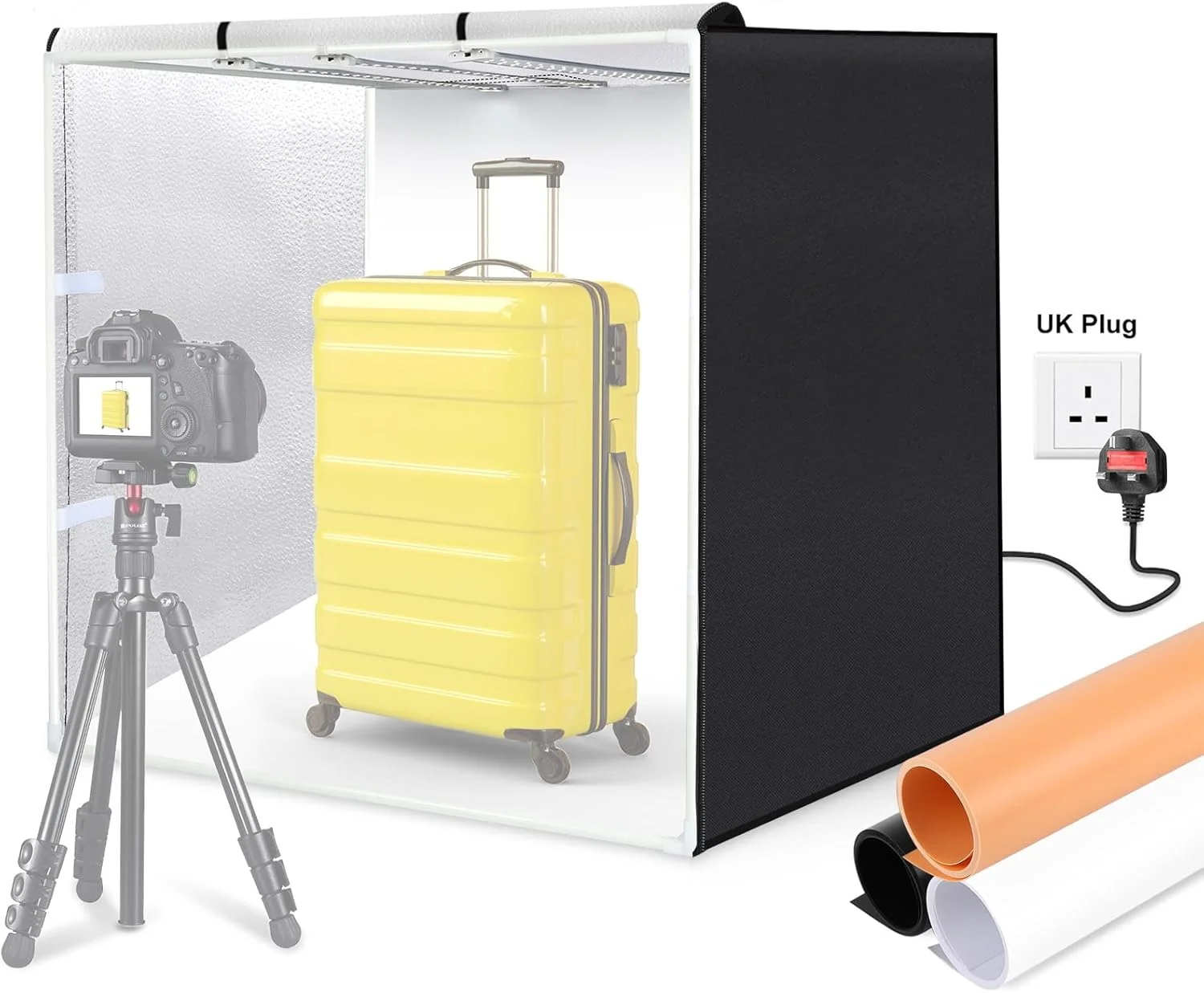 جعبه نور تاشو بزرگ Joleritc PU5083 با ابعاد 80 * 80 * 80 سانتی متر، استودیوی عکس رومیزی با نور LED، سافت باکس 90 واتی، 234 عدد مهره LED با دمای رنگ 5500K و قابلیت تنظیم نور به همراه 3 پس زمینه رنگی برای عکاسی از محصولات در استودیو