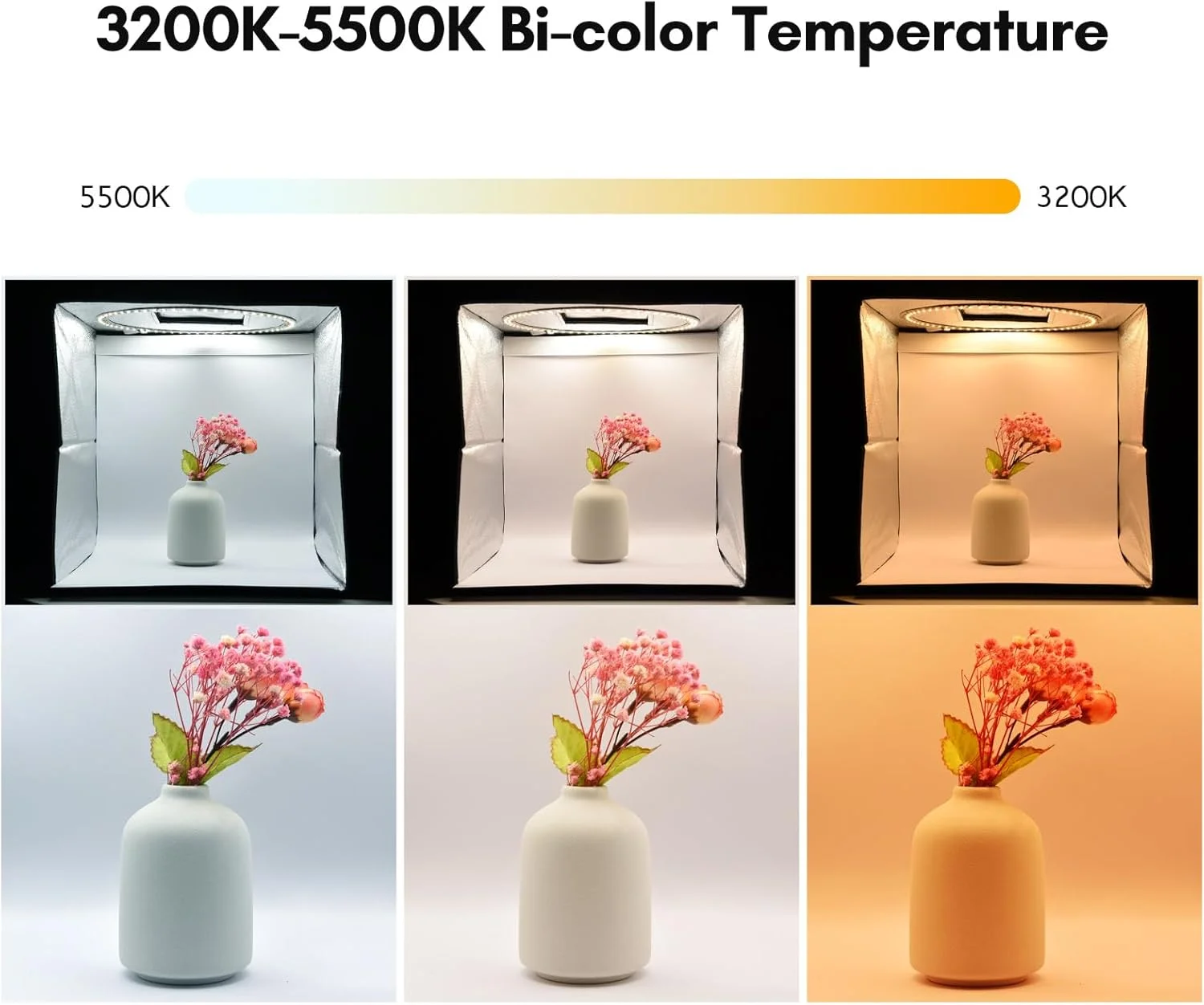 چادر نور LED تاشو Irovami 40cm / 16 اینچ، جعبه نور استودیویی رومیزی قابل حمل با 128 عدد مهره LED، دمای دو رنگ قابل تنظیم روشنایی با 6 عدد پس زمینه رنگی (سفید/مشکی/خاکستری/قرمز/سبز/نارنجی)