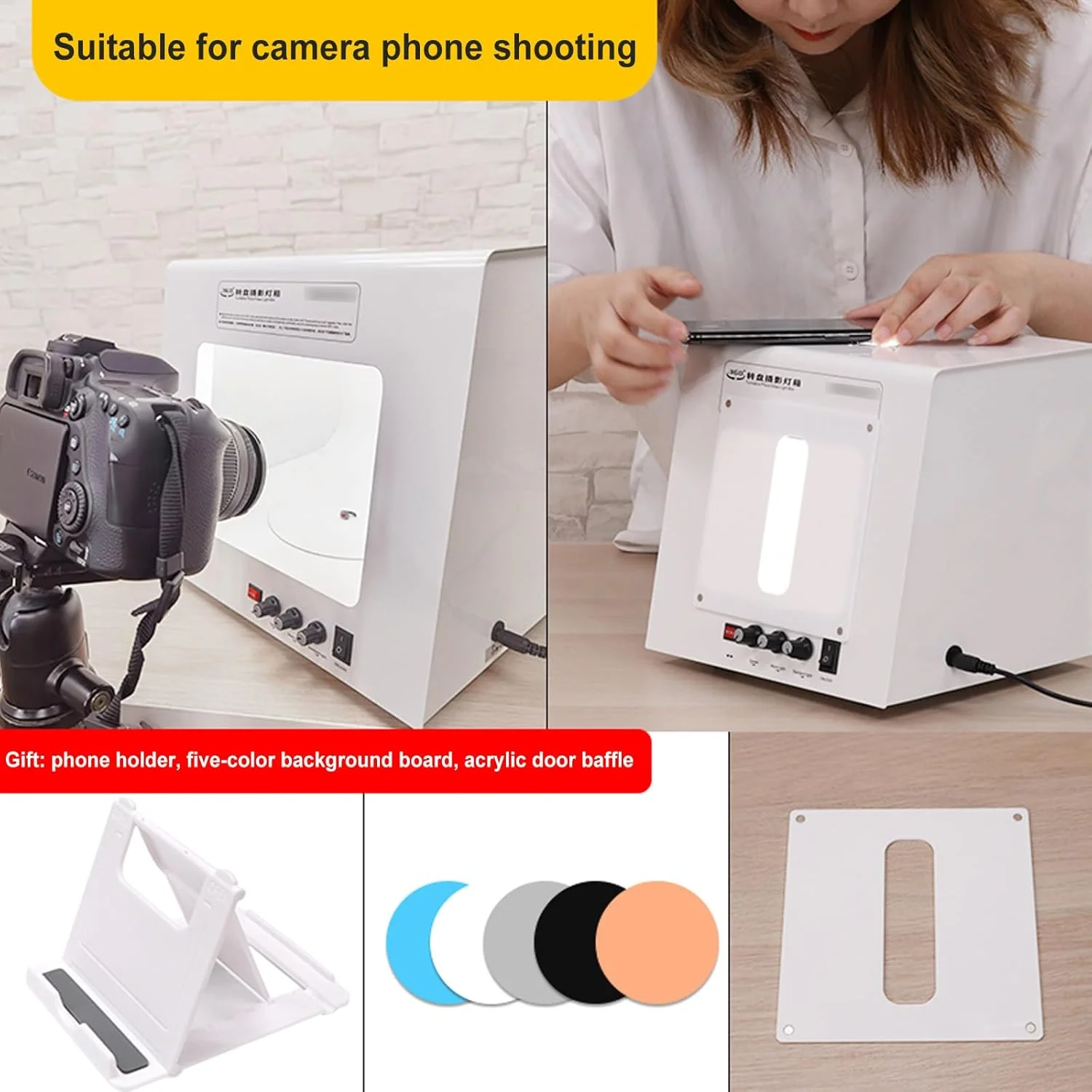 چادر استودیویی عکسبرداری کوچک، کیت عکاسی جواهرات، با نوارهای نور LED و 6 پس زمینه رنگی عکاسی، جعبه نور عکاسی محصول